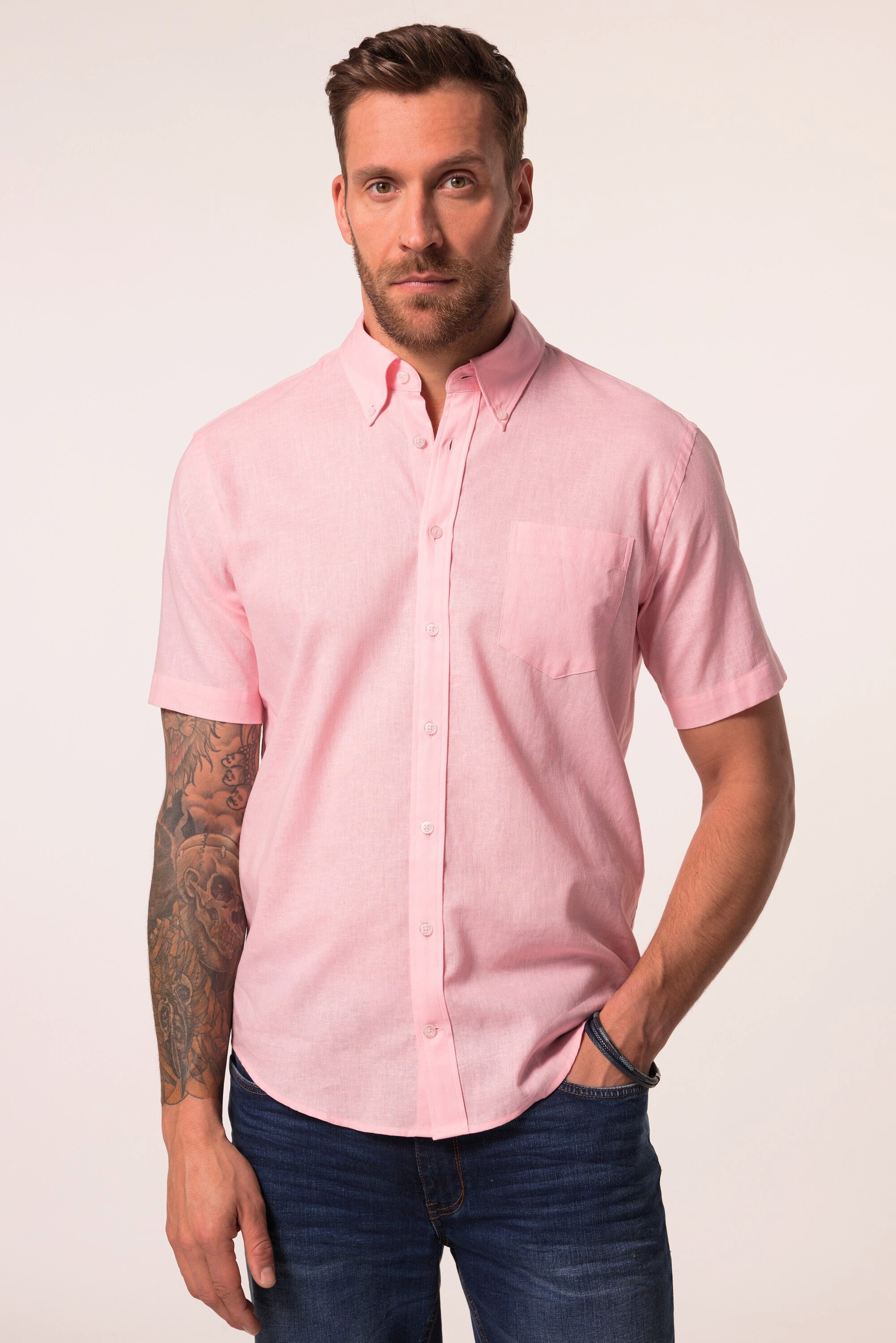 JP1880 Kurzarmhemd Hemd Halbarm Leinenmix Buttondown-Kragen günstig online kaufen