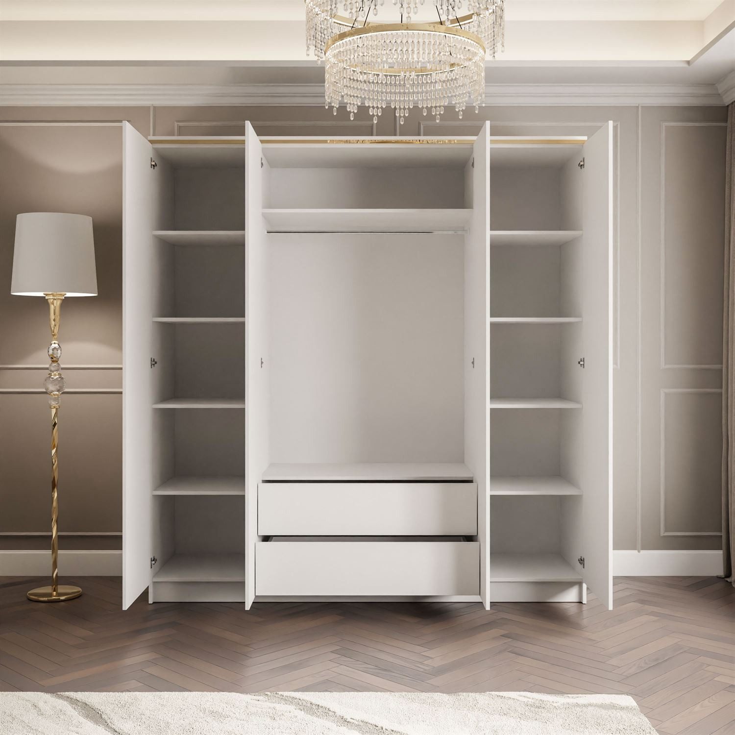 Lookway Kleiderschrank AURORA 4D in Weiß hochglanz 200x57x213 cm – Bild 3 von 5