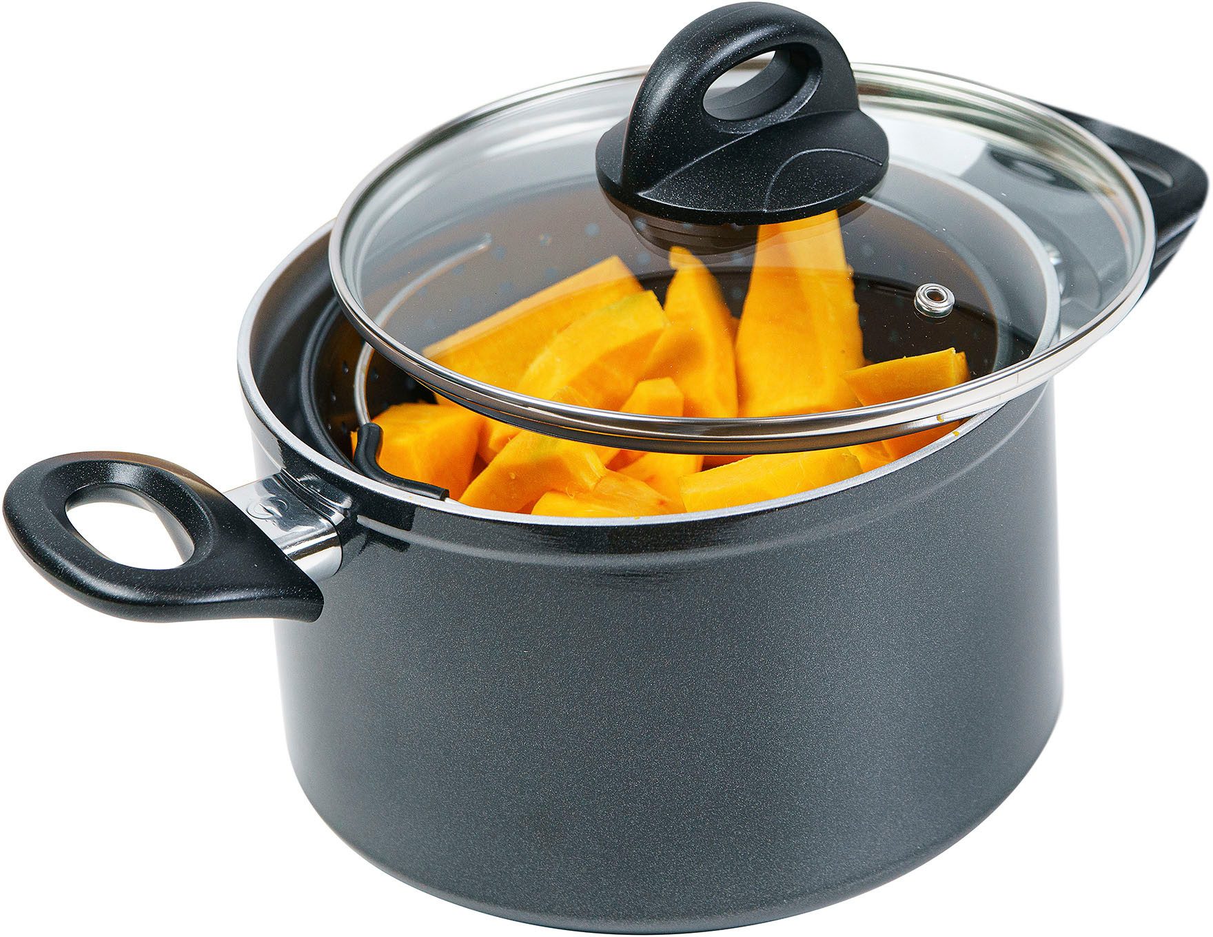 Genius Spaghettitopf Cerafit Magic Pot, Keramik (Set, 8-tlg., Pot, ⌀ 24 cm, Sieb, ⌀ 24 cm, Glasdeckel, ⌀ 24 cm, 2in1 Schwämme 5tlg), direkt entnehmbares Sieb, Induktion