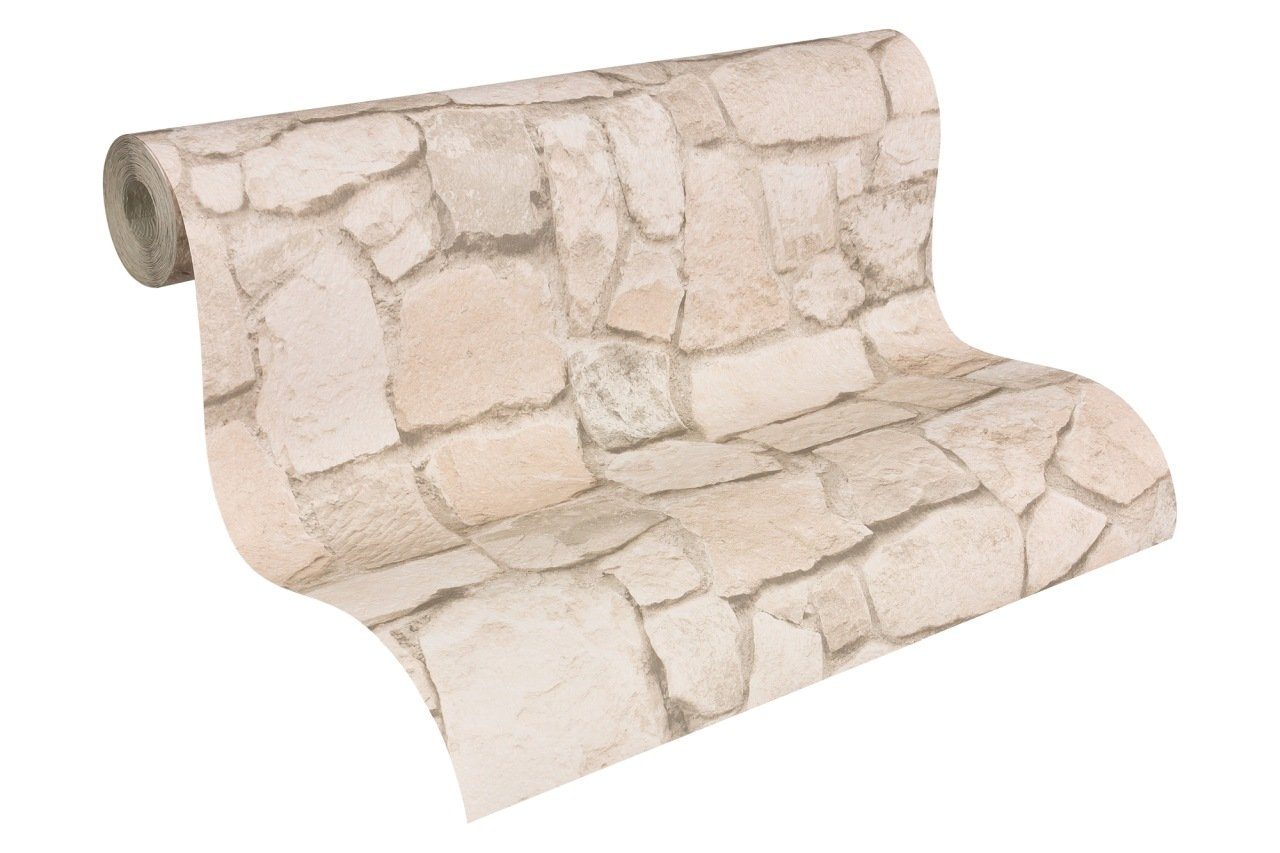 Bricoflor Bruchsteintapete in Creme Beige Mediterrane Stein Tapete in Mauer günstig online kaufen