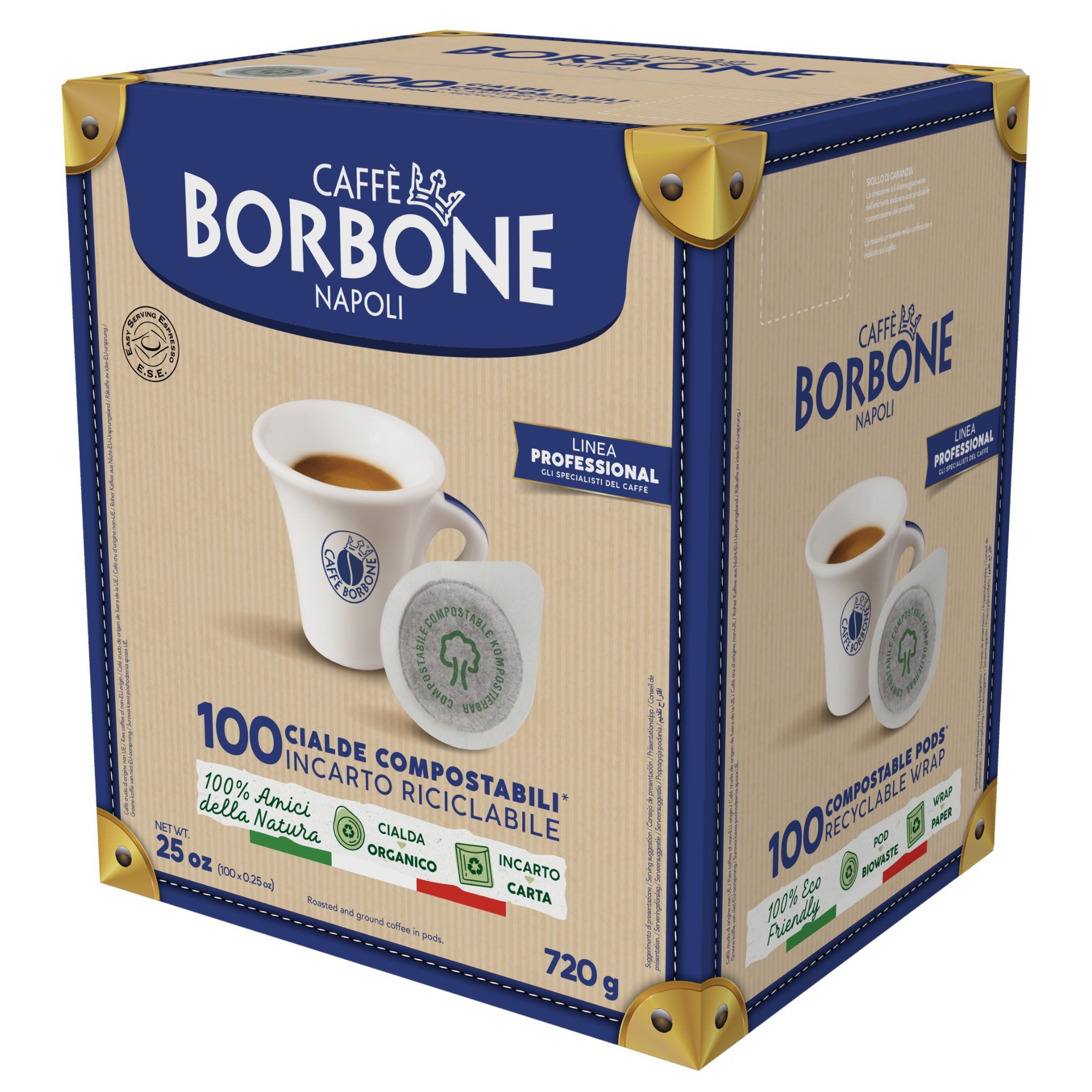Caffè Borbone Kaffee Caffè Borbone Kompostierbare Kaffeepads Oro Kaffeemischung - 100 Pads, 1 x (kompostierbare Pads 44mm ESE Maschine, goldene Mischung)