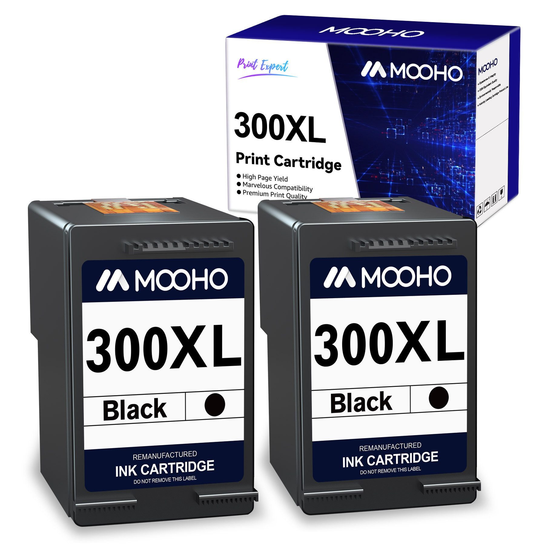 MOOHO 300XL Druckerpatronen für HP 300 Multipack 300XL Tintenpatrone (DeskJet D1658 D1660 D1663 D2530 D2545 D2560 D2563 D2566 D2660 D2666 D2668 D5560 D5563 D5568 D5660, 2-tlg., F2410 F2418 F2420 F2430 F2440 F2476 F2480)