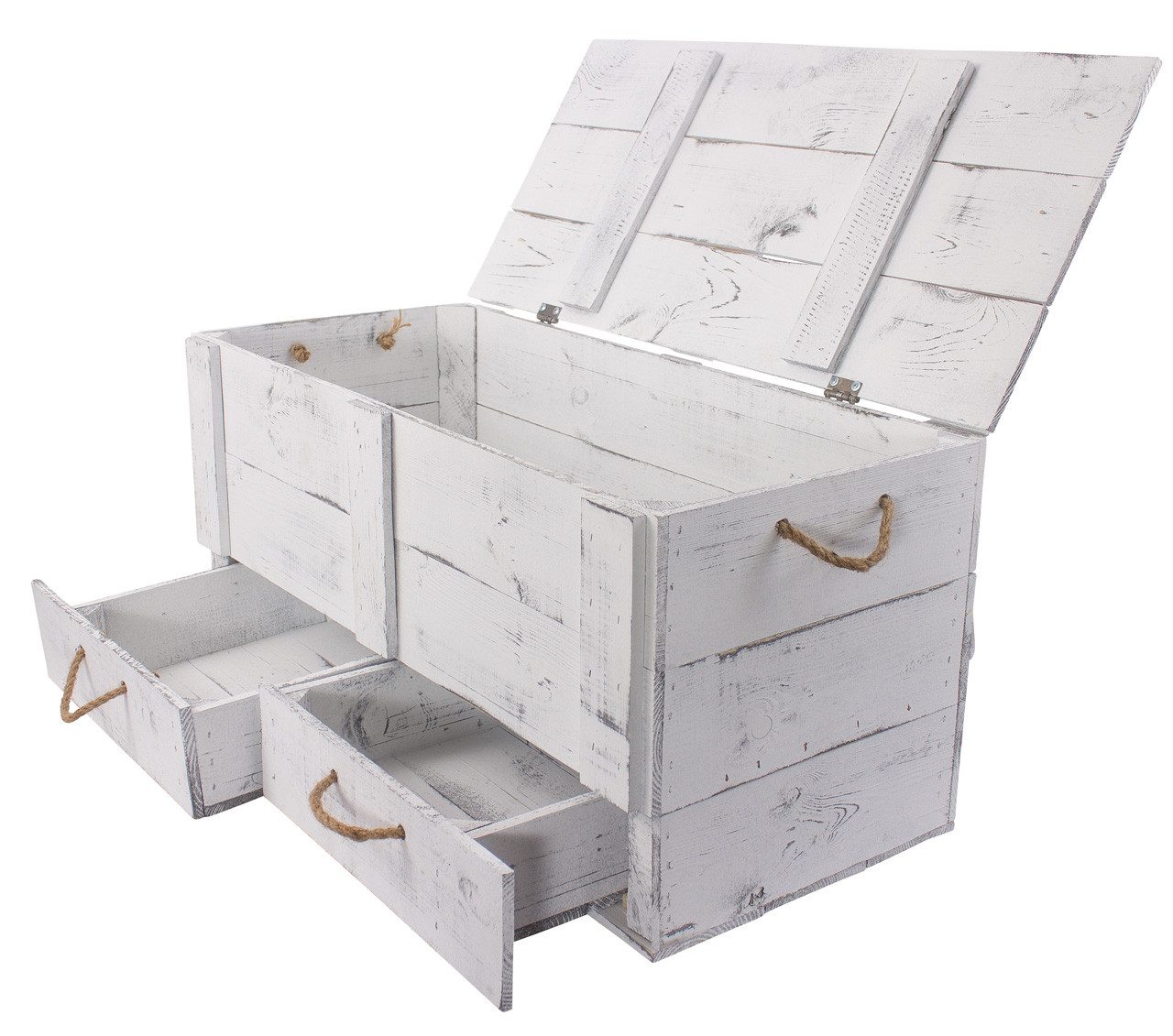 Kistenkolli Altes Land Allzweckkiste grosse shabby weiss Holztruhe Kalle mit Schubladen und Deckel (Spar-Set, 1er Set)