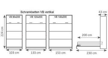 QMM TraumMöbel Schrankbett Wandbett VB 90 x 200 vertikal klappbar