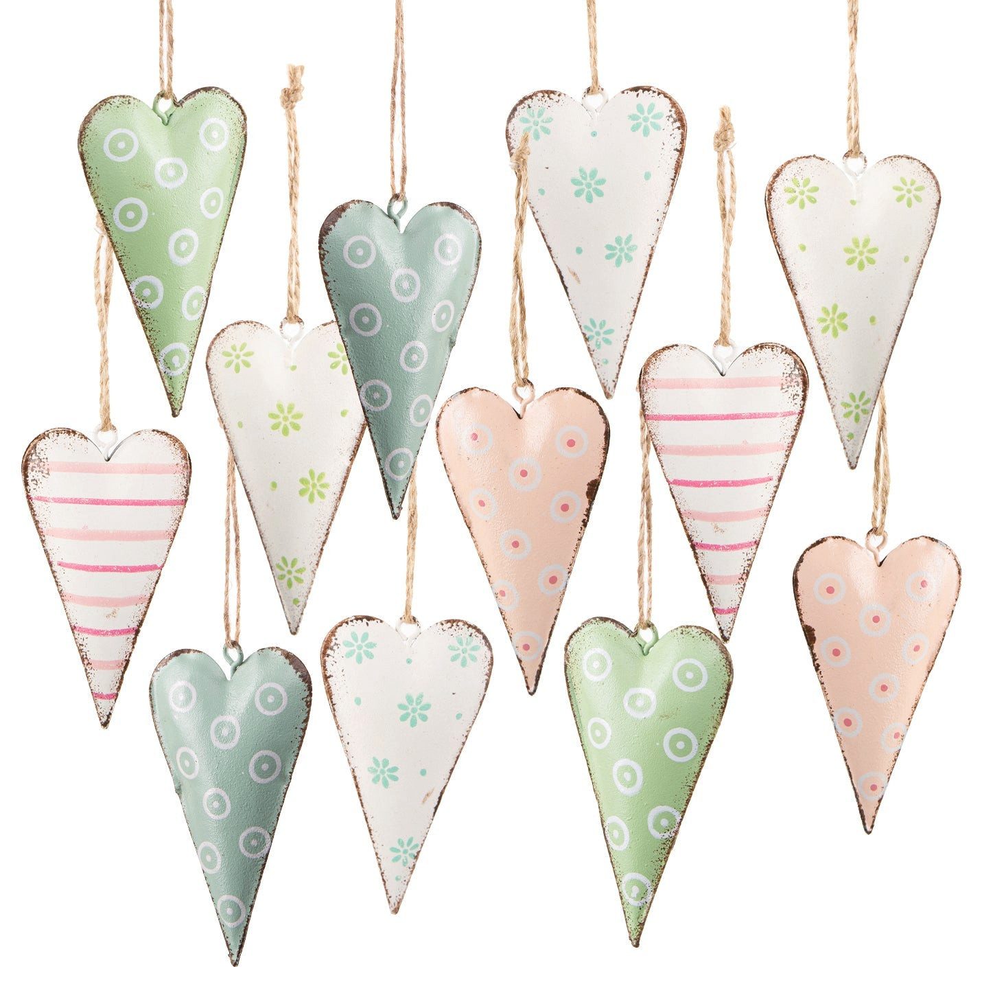 Logbuch-Verlag Dekofigur 12 Frühling Deko Herzen 8 cm Pastell rosa grün Hängedeko