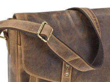 Greenburry Umhängetasche "Vintage" Leder Messenger Bag, used Look, Schultertasche 45x31cm, Notebookfach, antikbraun
