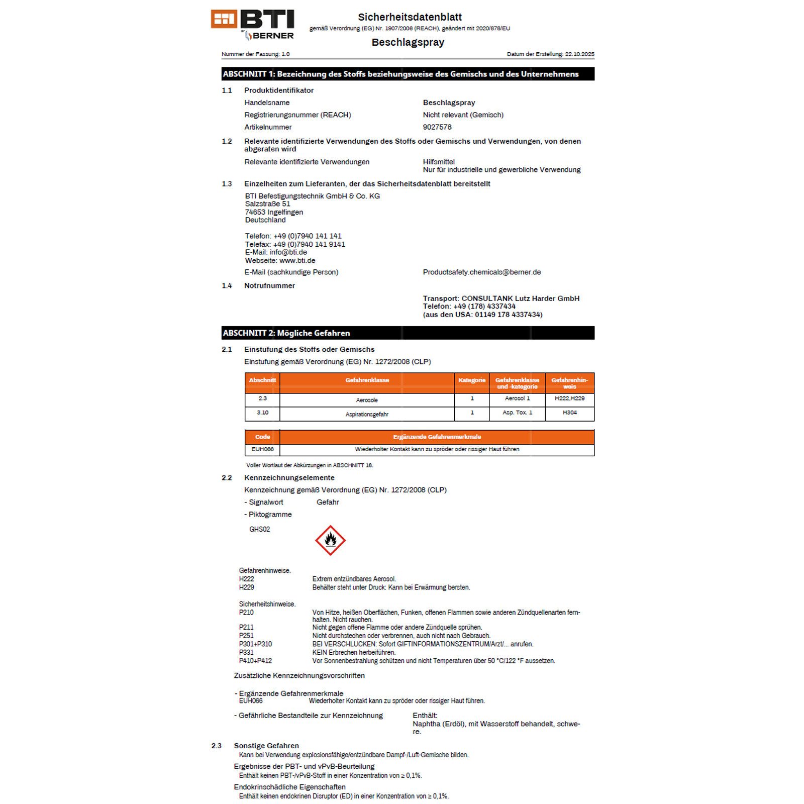 BTI Befestigungstechnik GmbH & Co.KG Türbeschlag Beschlagspray - 0.4 Ltr – Bild 2 von 2