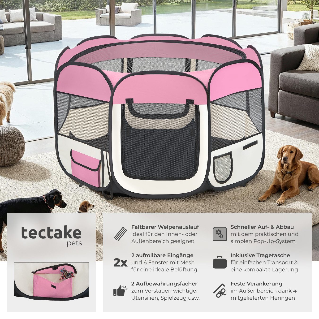 tectake Freigehege Welpenauslauf, faltbar, für Innen- und Außenbereich