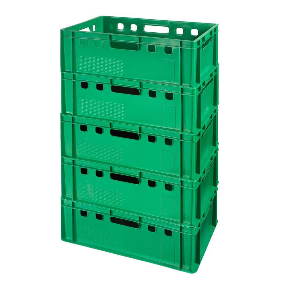 Logiplast Transportbehälter Eurokisten E2 Metzgerkiste Grün, (Spar-Set, 5 Stück), Lebensmittelecht, stapelbar, widerstandsfähig