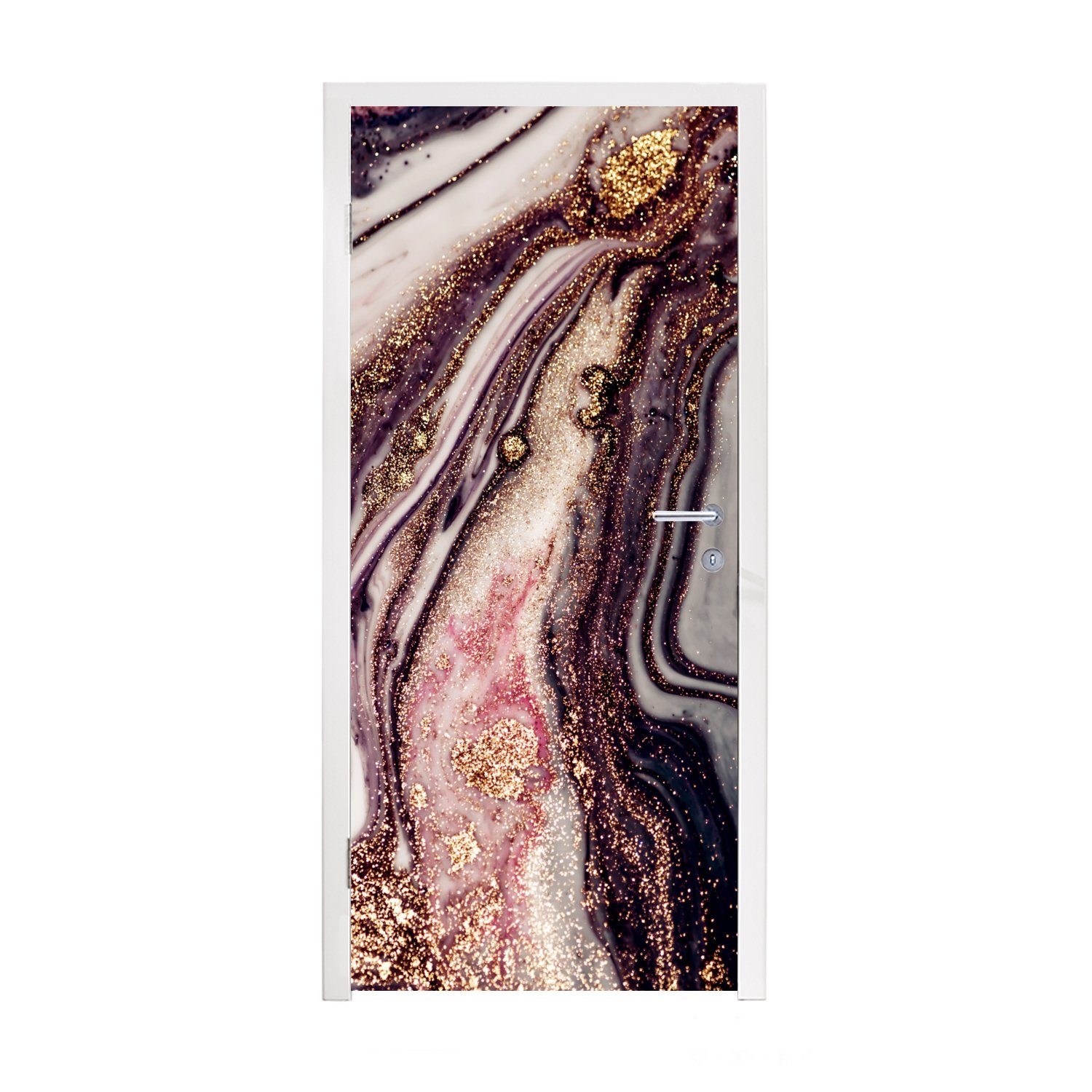 MuchoWow Türtapete Marmor - Rosa - Gold - Glitzer - Marmoroptik, Matt, bedruckt, (1 St), Fototapete für Tür, Türaufkleber, 75x205 cm