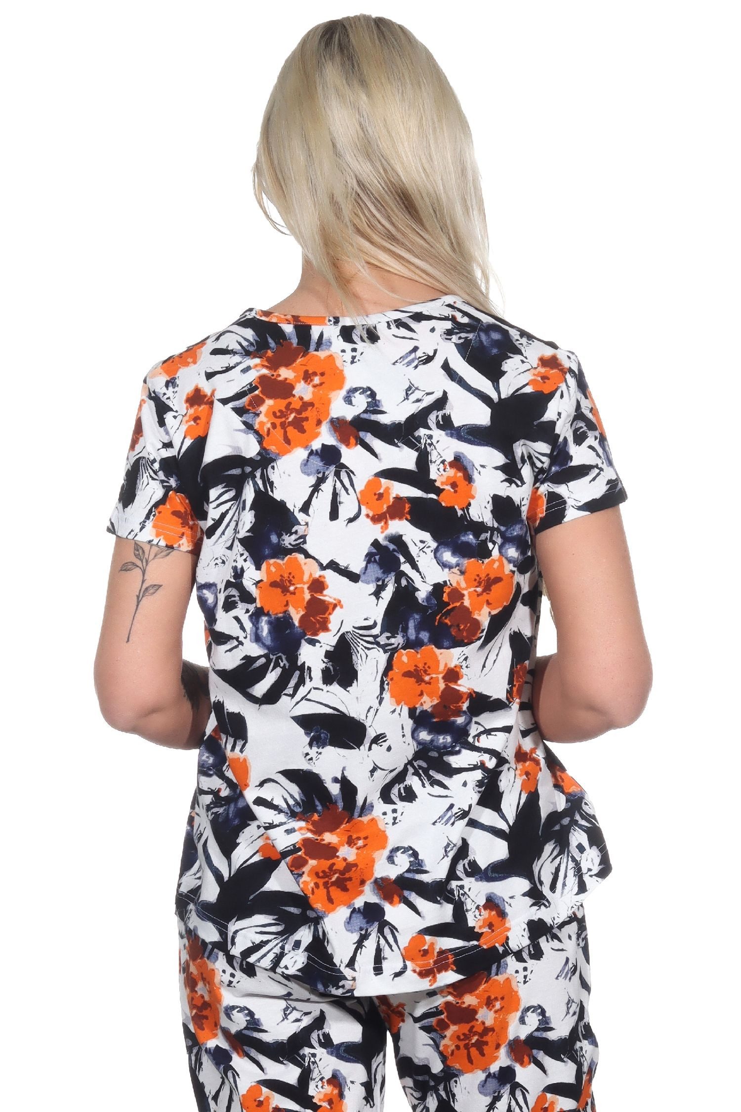 Normann Relaxanzug Damen Schlafanzug Shirt kurzarm Pyjama Oberteil Mix & Match geblümt