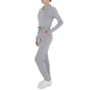 Ital-Design Overall Damen Freizeit Stretch Langer Jumpsuit in Grau