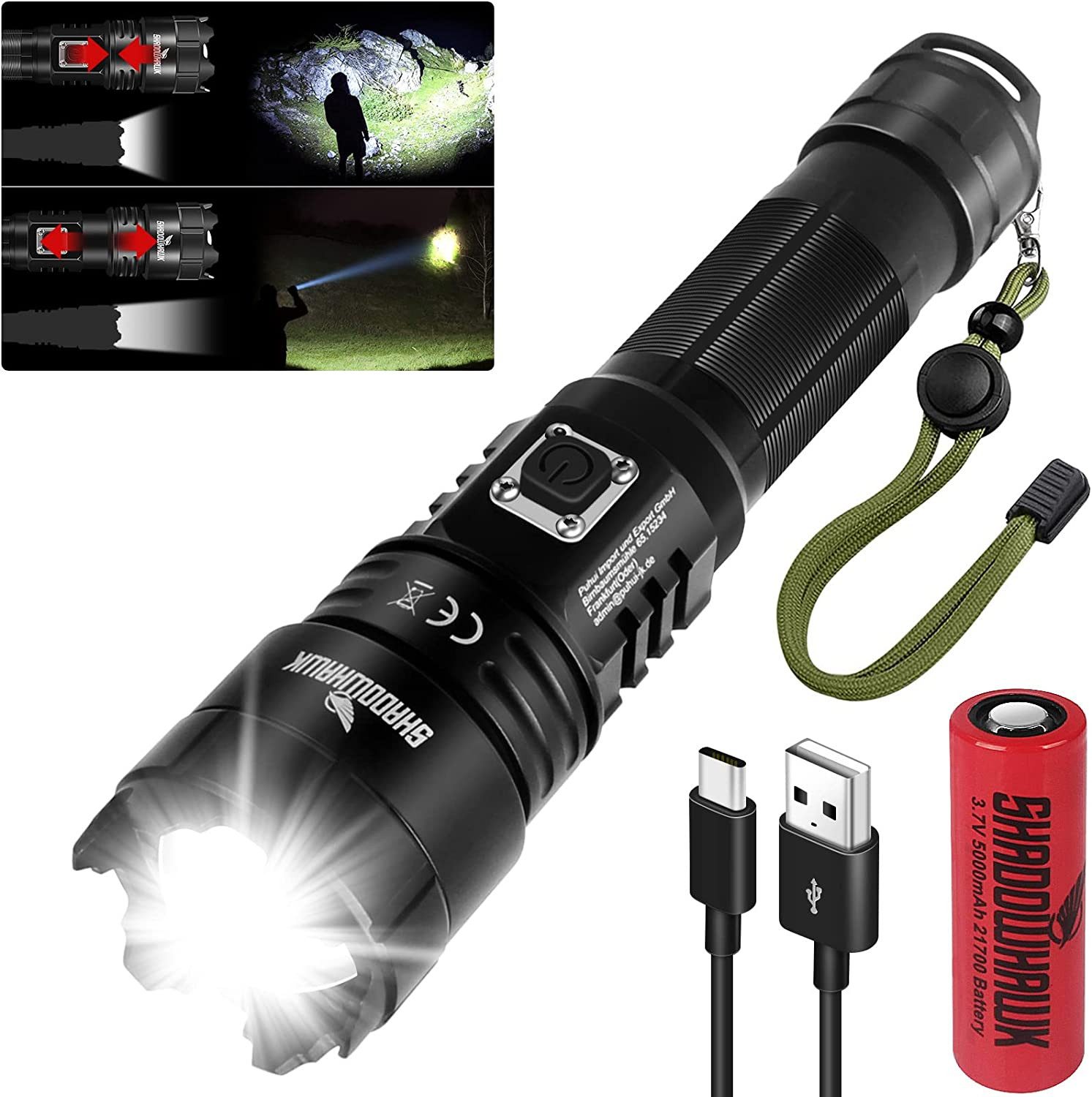 LED Taschenlampe Extrem Hell 12000 Lumen USB Aufladbar Taschenlampen