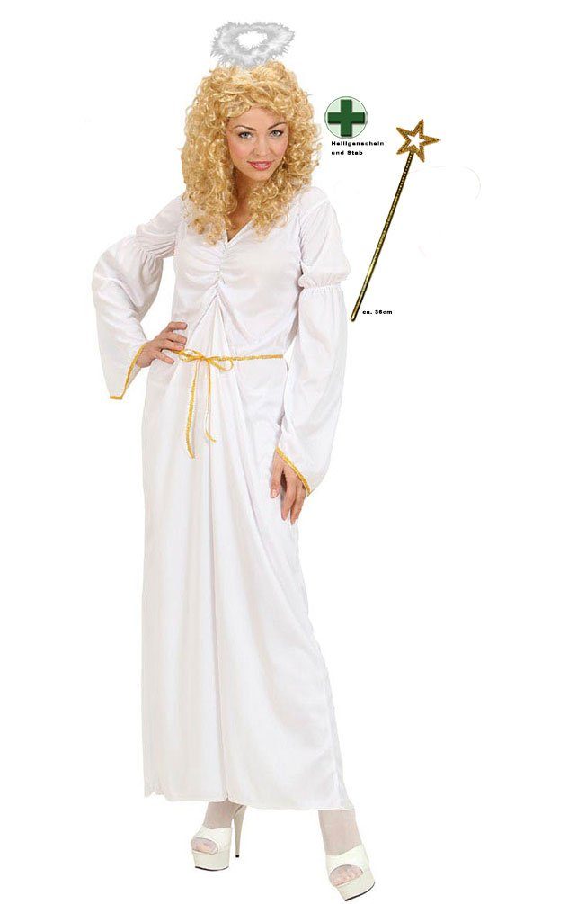 Karneval-Klamotten Engel-Kostüm Engelskostüm Damen Weihnachtsengel mit Stab, Weihnachtskostüm Erwachsene