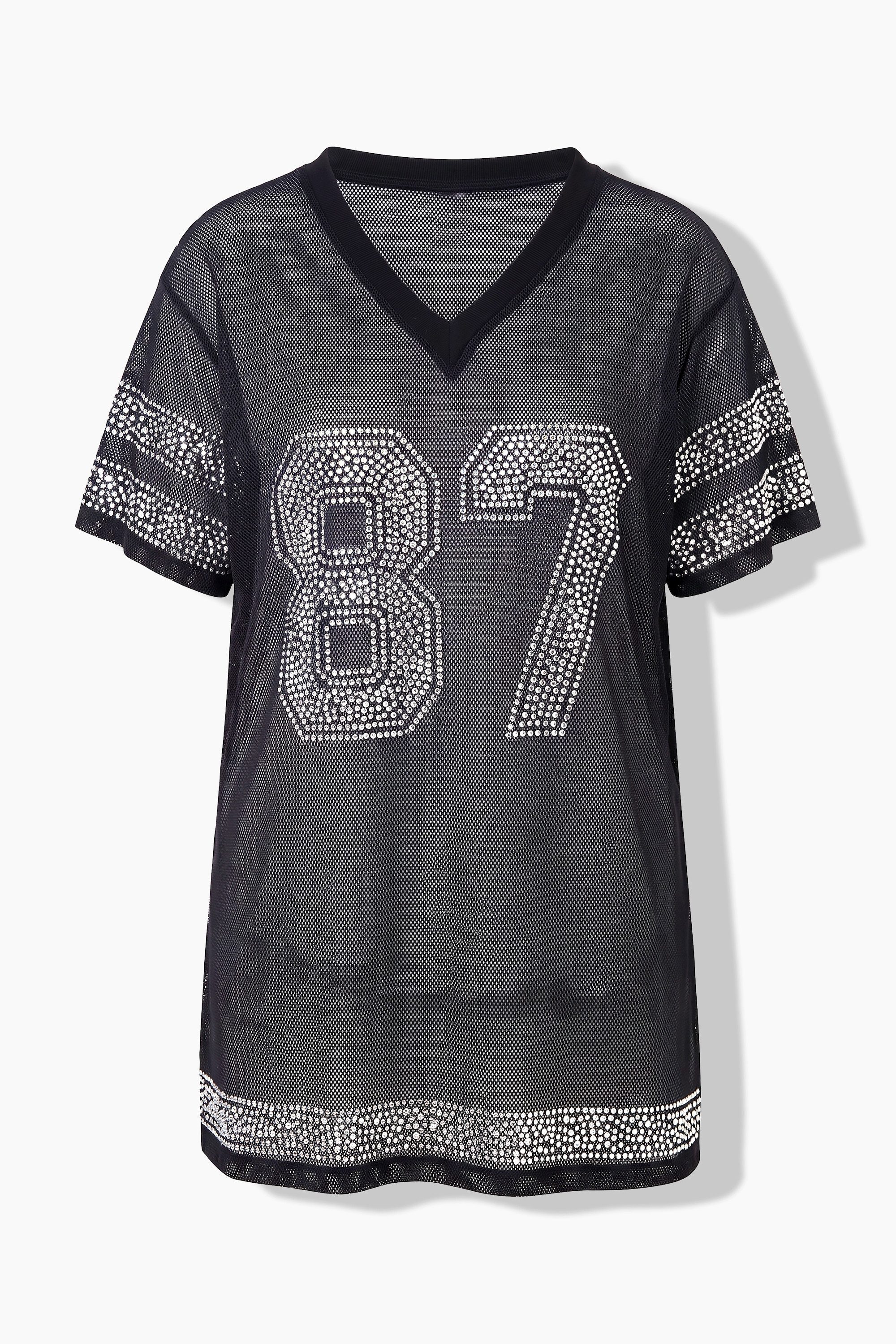 Ulla Popken T-Shirt Trikot Shirt Mesh oversized Glitzersteinchen