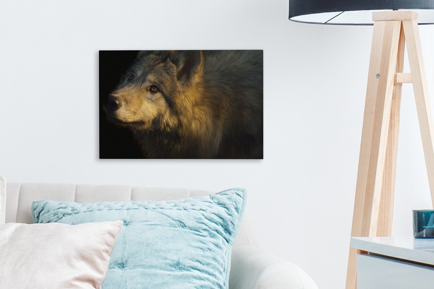 Aufhängefertig, OneMillionCanvasses® Wandbild 30x20 cm - Wolf Sonne, (1 Gold St), Leinwandbild Wanddeko, - Leinwandbilder,
