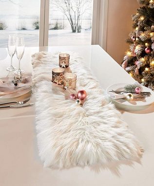 Dokado Tischläufer Tischläufer aus Kunstfell Creme weiß, 30x120 cm Tischband Mitteldecke