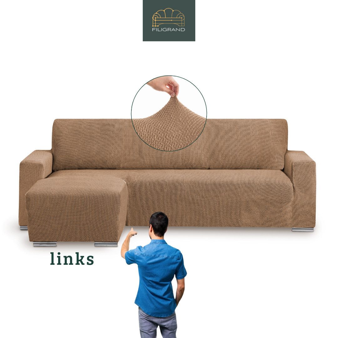 Belmarti Sofahusse 1-teiliger Sofabezug für L-Form mit Ottomane, hergestellt in Spanien, elastisches Material, hochwertiger und langlebiger Baumwollmix