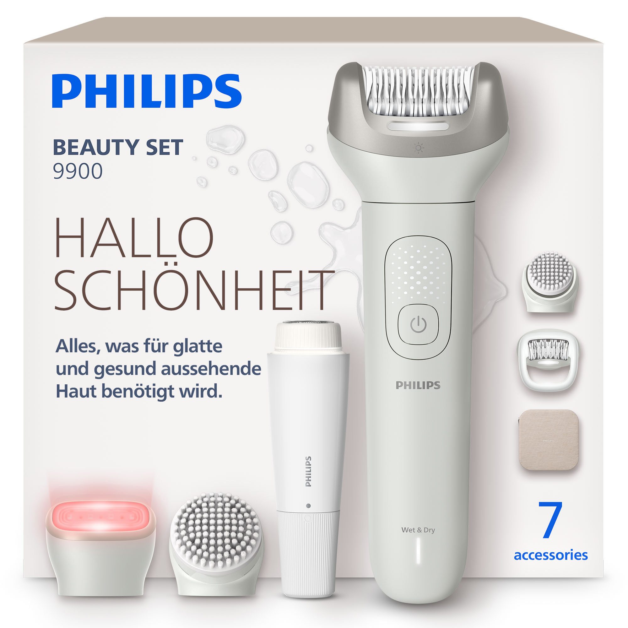Philips Epilierer Series 9900 BRE738/00, Aufsätze: 4 St., Nass-und Trockenfunktion, inkl.Gesichtsreinigungsbürste