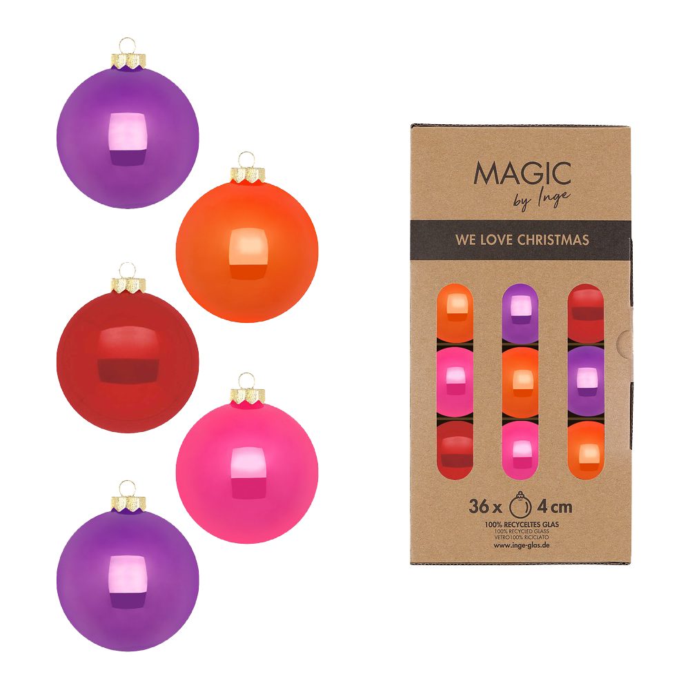 MAGIC by Inge Weihnachtsbaumkugel Glas Christbaumkugeln Set Ø4cn, Ø6cm oder 8cm Farb Mix Party Time (36 St), Kugeln aus Glas