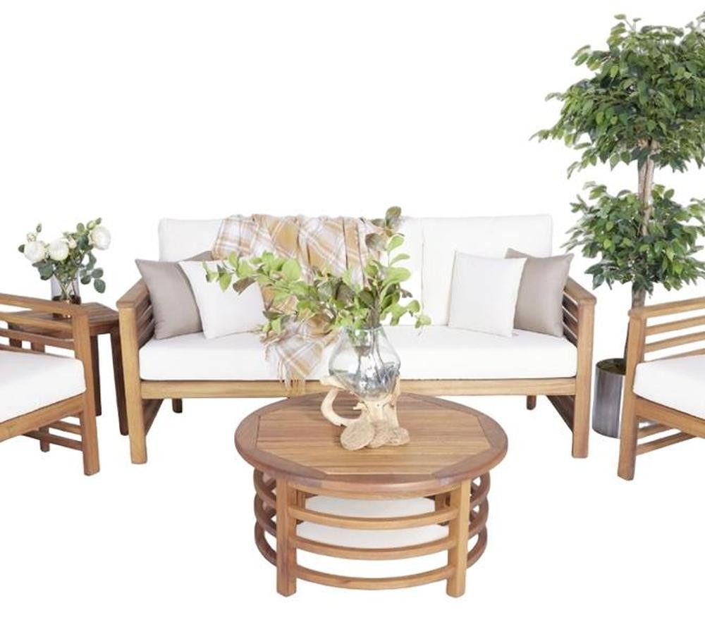 JVmoebel Gartenlounge-Set Elegantes Holz-Sofa mit Couchtisch für den Außenbereich, (2-tlg., 2tlg Gartenmöbel Set (Sofa 3 Sitzer + Couchtisch), Made in Europa