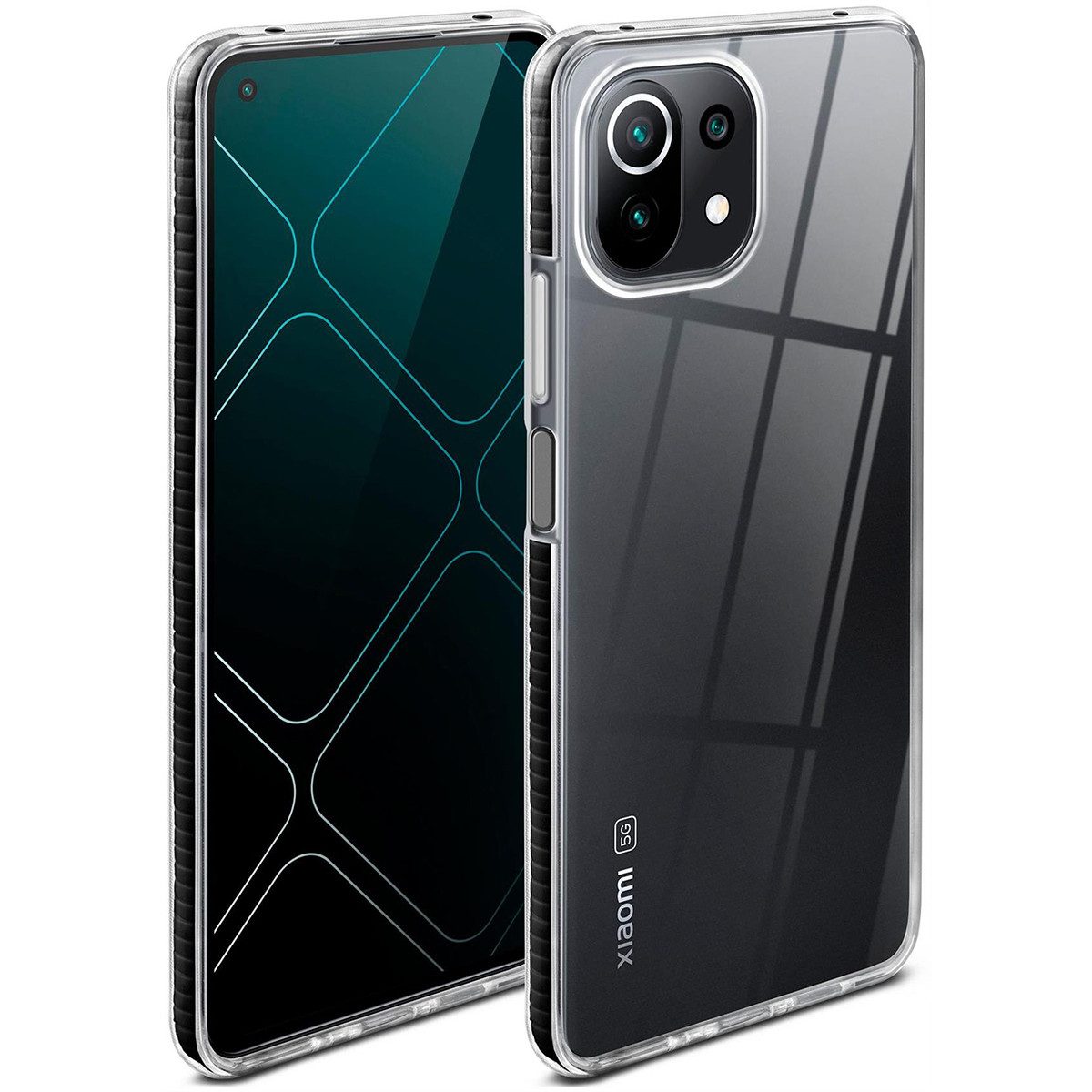 ONEFLOW Handyhülle für Xiaomi Mi 11 Lite Hülle Silikon Cushion Case Schwarz 6,55 Zoll, Schutzhülle Transparent Bumper Back Cover Silikonhülle Durchsichtig