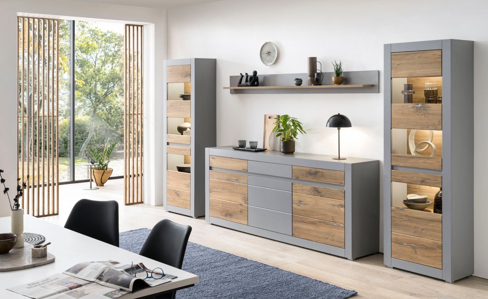 grau 4-teilig), Tamaris, (in mit Eiche, Furn.Design Wohnwand Esszimmer-Set mit Soft-Close-Funktion matt