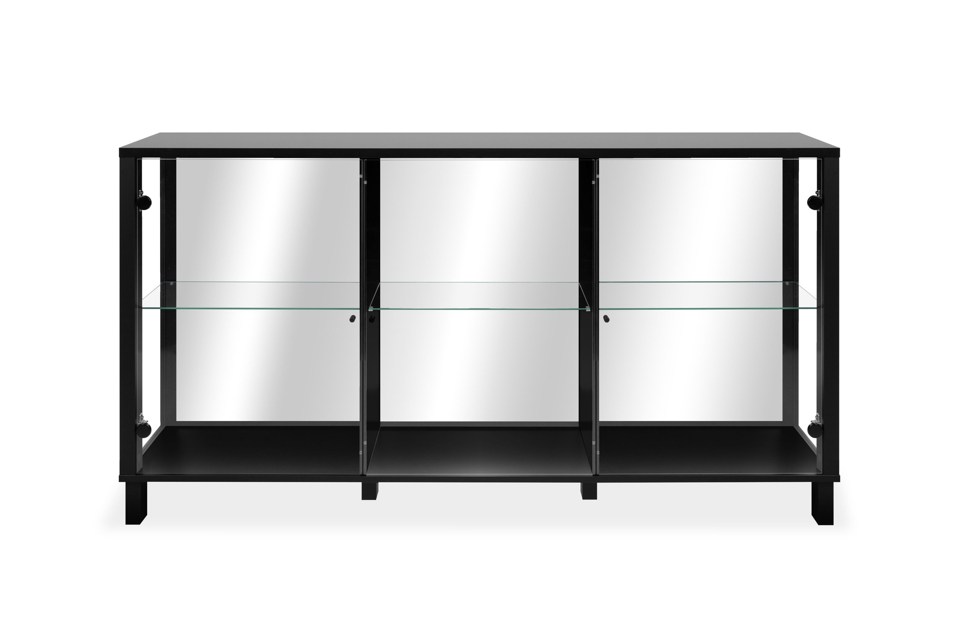 Finori Sideboard Vitrinen-Sideboard in Schwarz / Glas / Spiegel - 160x85x37,5cm (BxHxT)