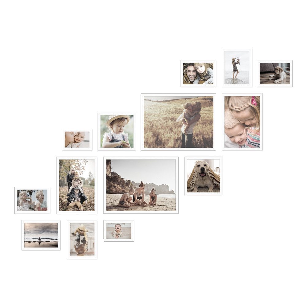 WANDStyle Bilderrahmen-Set H950, für 14 Bilder, Weiß, aus Massivholz im Stil Modern