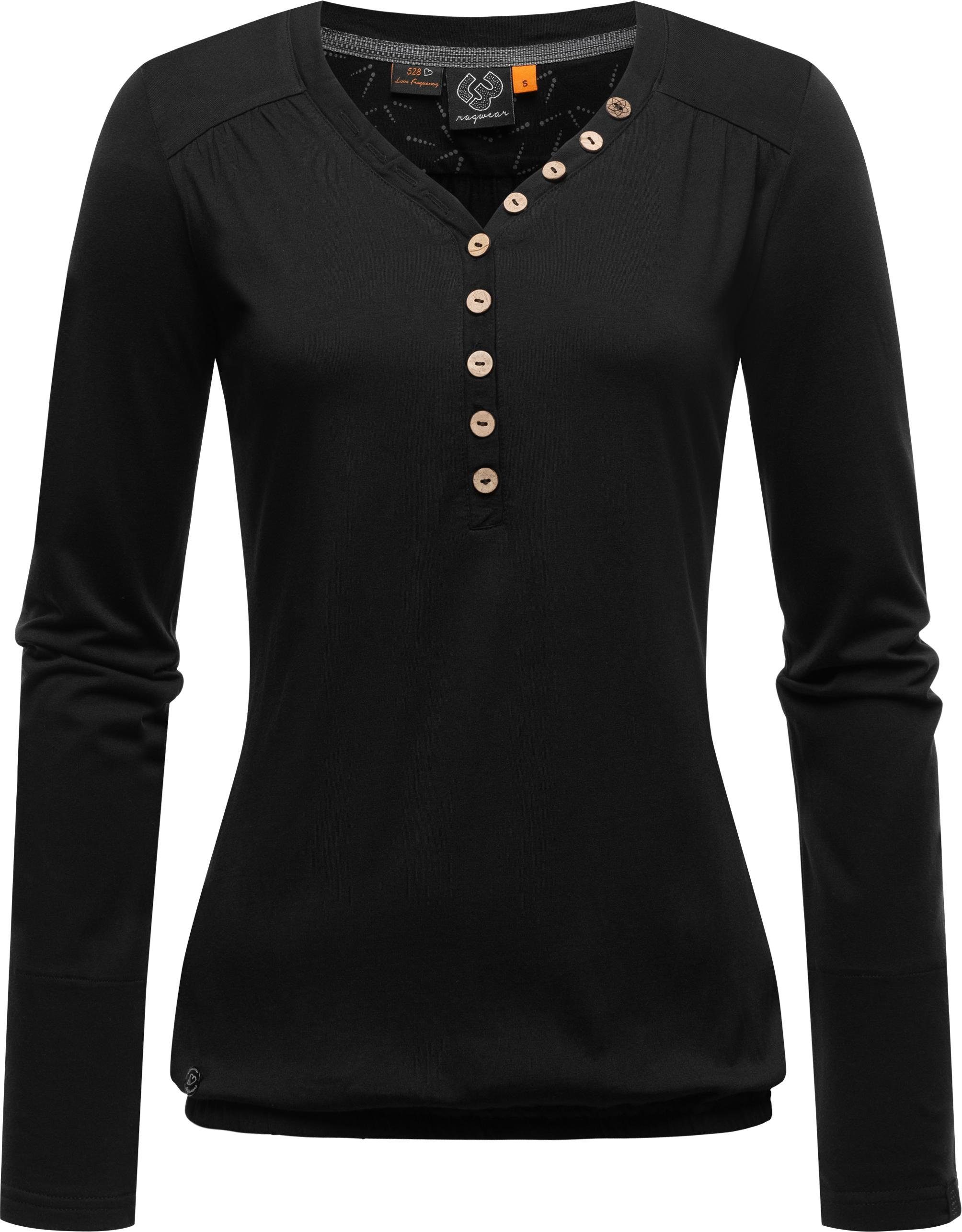 Ragwear Langarmshirt Pinchi Stylisches Damen Longsleeve mit Knöpfen schwarz