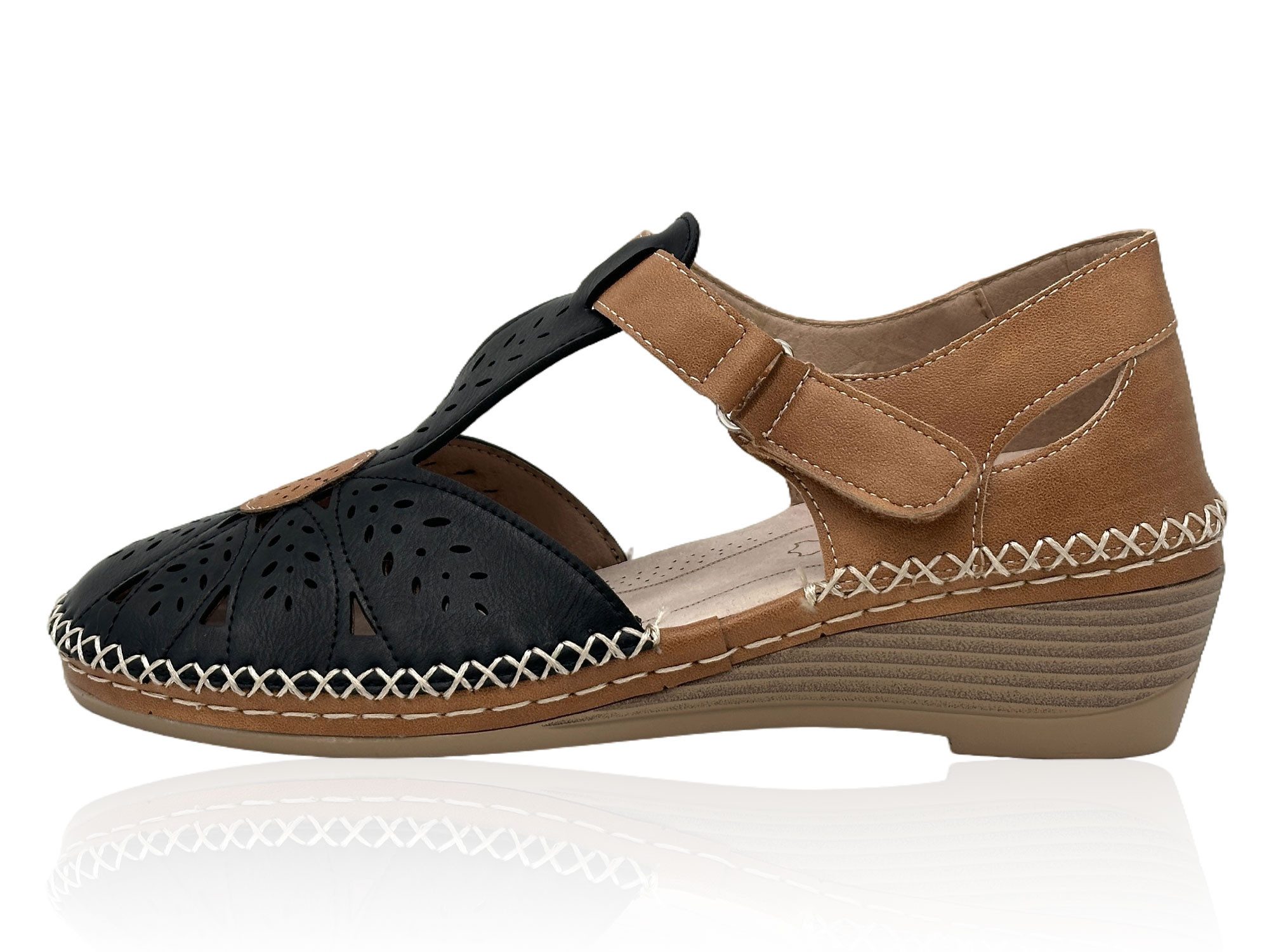 Nowaland Damen Komfort Sandalen mit Klettverschluss und Keilabsatz Sandale Atmungsaktiv, weich gepolstert, flexible Laufsohle