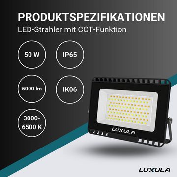 LUXULA LED Flutlichtstrahler LED CCT Fluter, 50 W, warm-, neutral-, kaltweiß, 5000 lm, IP65, LED fest integriert, warmweiß, neutralweiß, Tageslichtweiß, kaltweiß