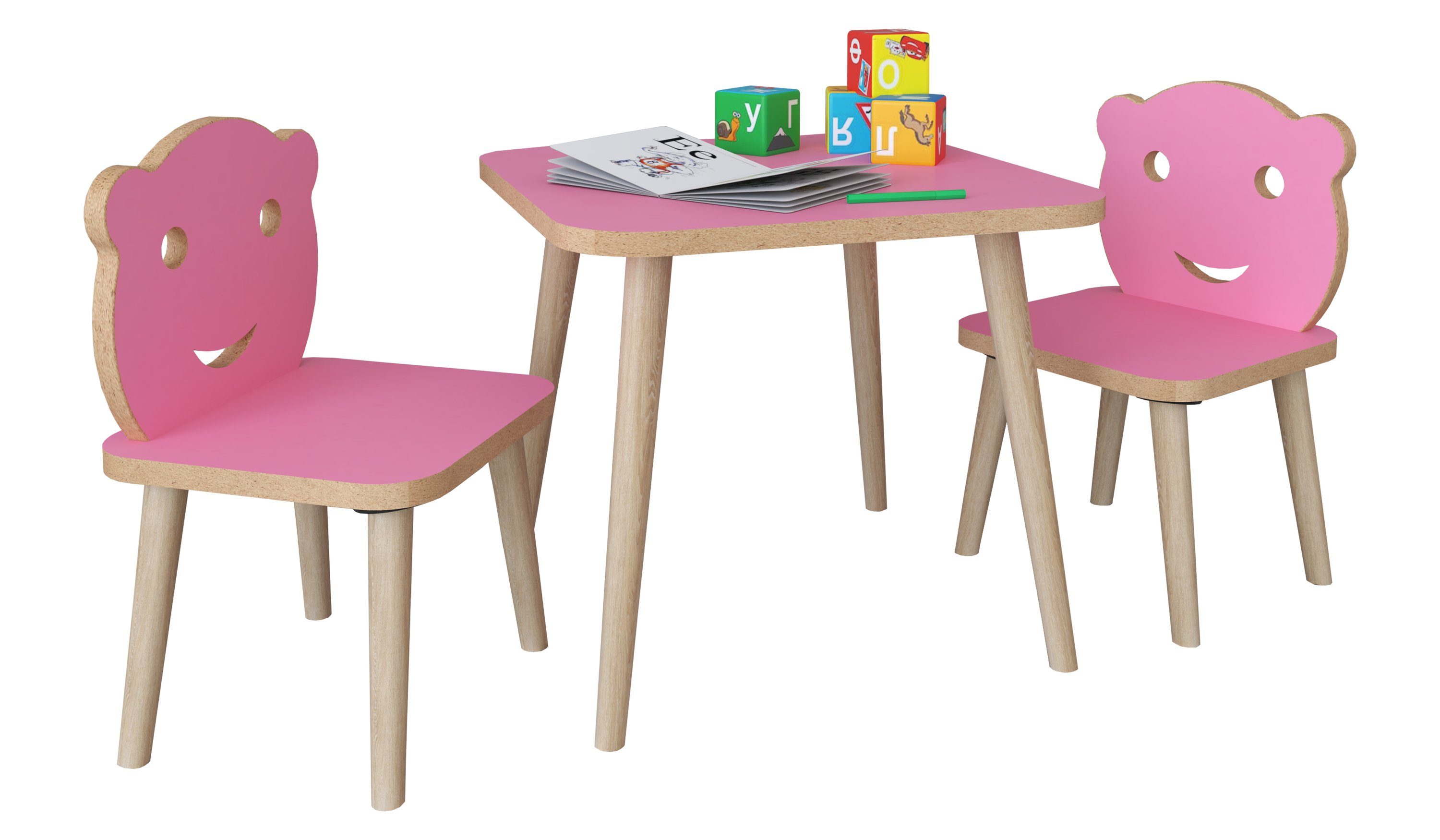 Kindermöbel 3tlg. Sitzgruppe Tisch Kinder Couchtisch VCM Stuhl Pink