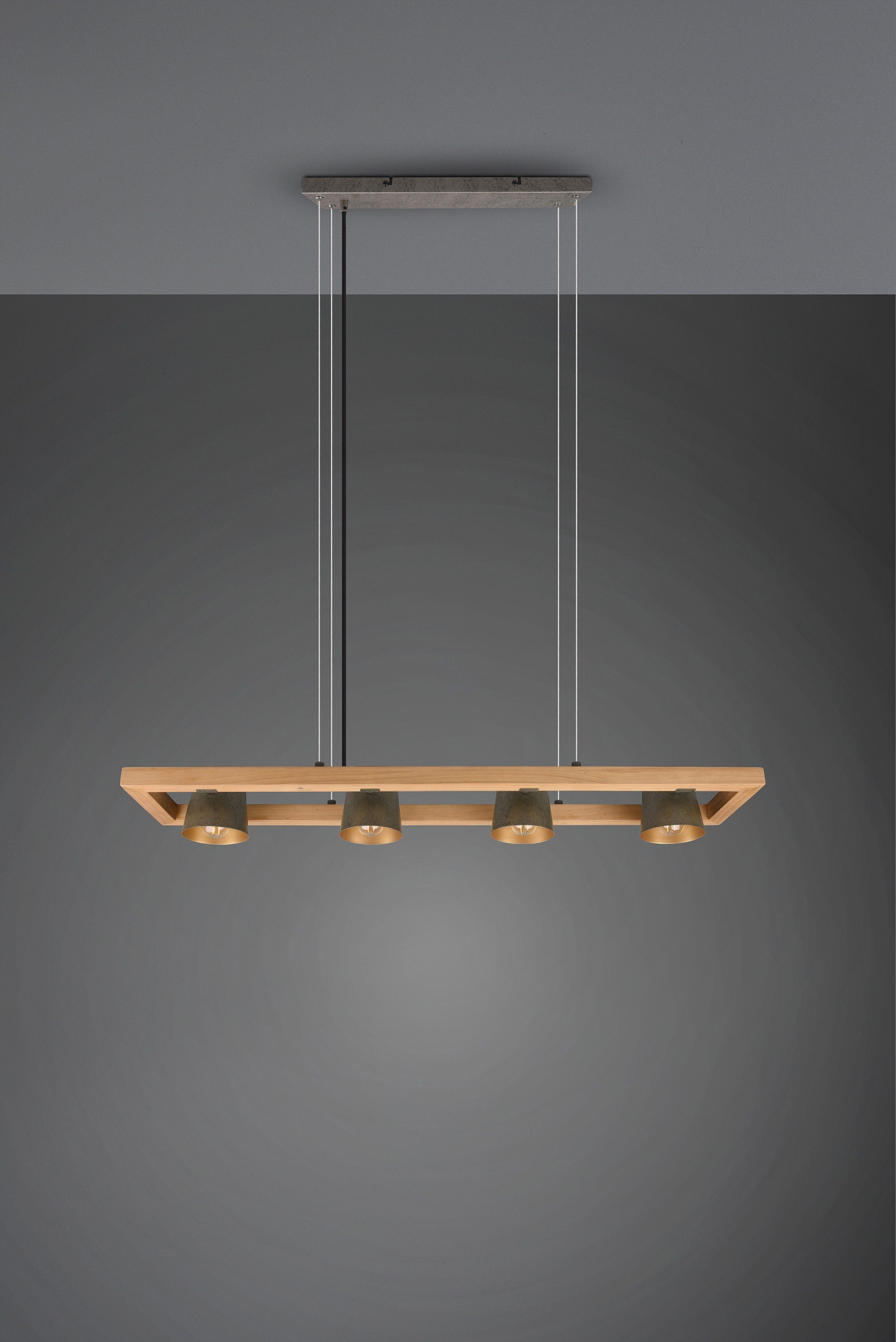 TRIO Leuchten Pendelleuchte Bell, ohne Schirmen Glocken-Design antik Optik wechselbar, Leuchtmittel, in Holz aus / mit Leuchtmittel Warmweiß, Schirme nickel