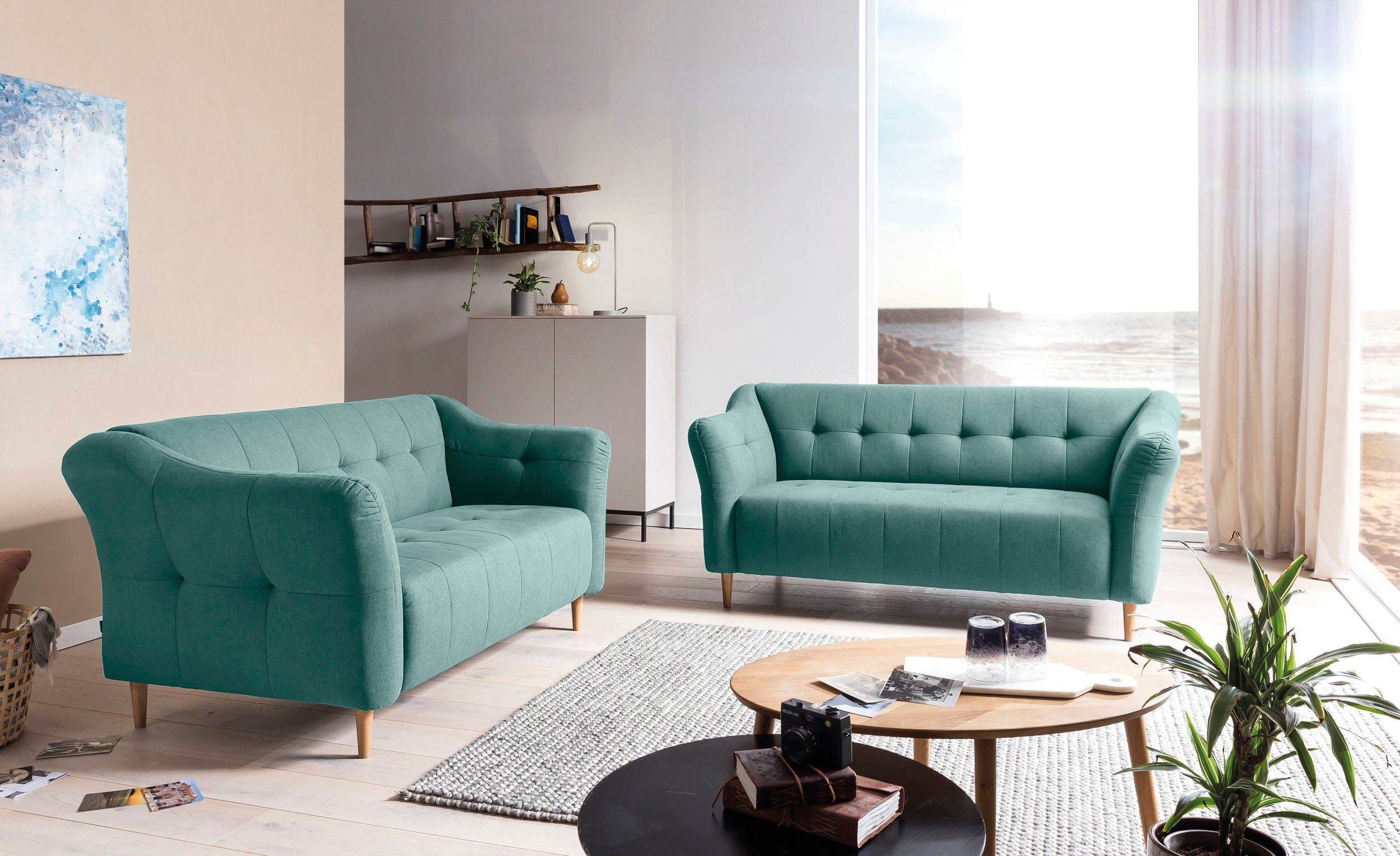 Soraya, fashion Raum exxpo stellbar sofa Holzfüßen, im 3-Sitzer mit frei -