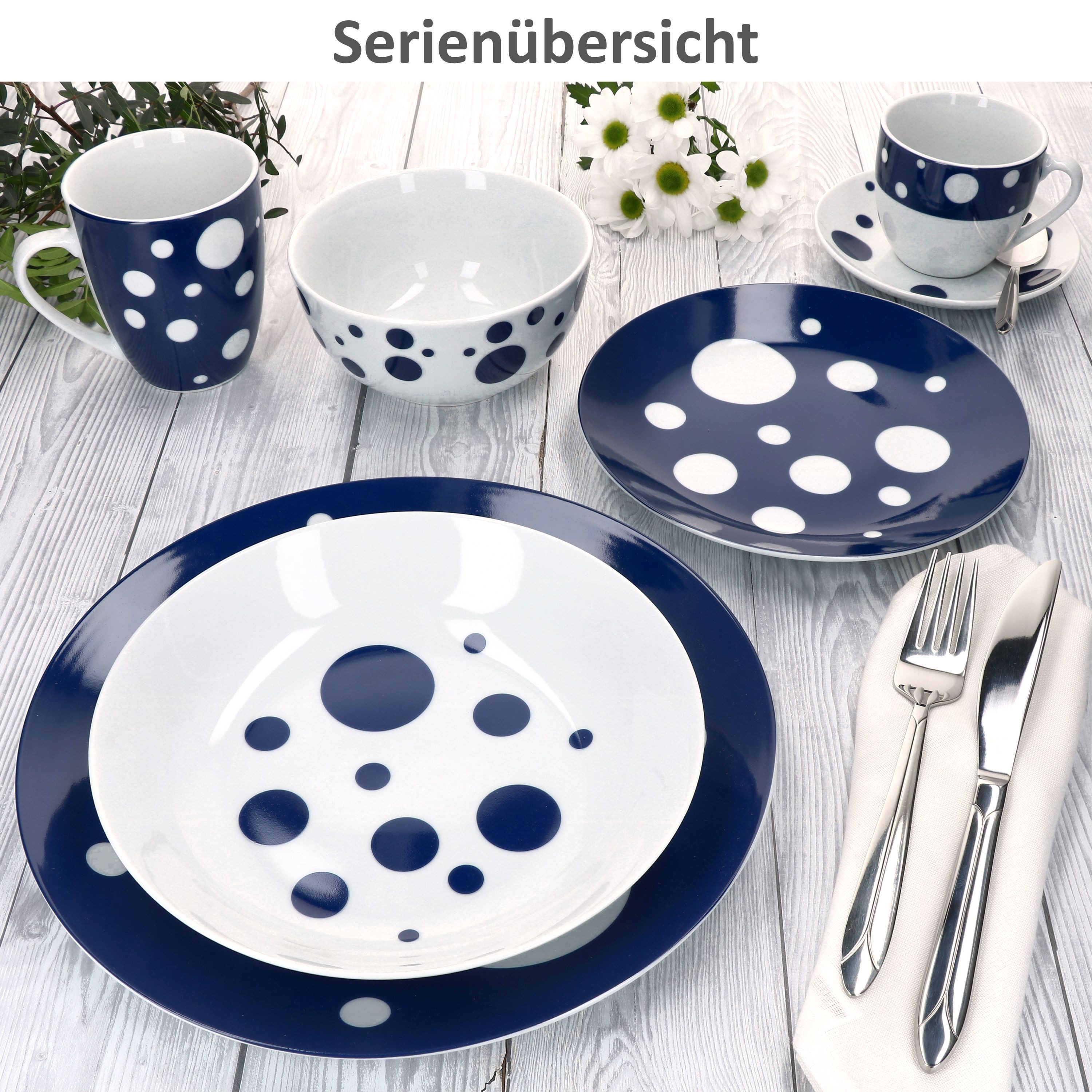 MamboCat Kaffeeservice 18tlg Kaffeeservice Pula blau Porzellan 6 Pers. Tassen Teller Punkte, Porzellan – Bild 5 von 5