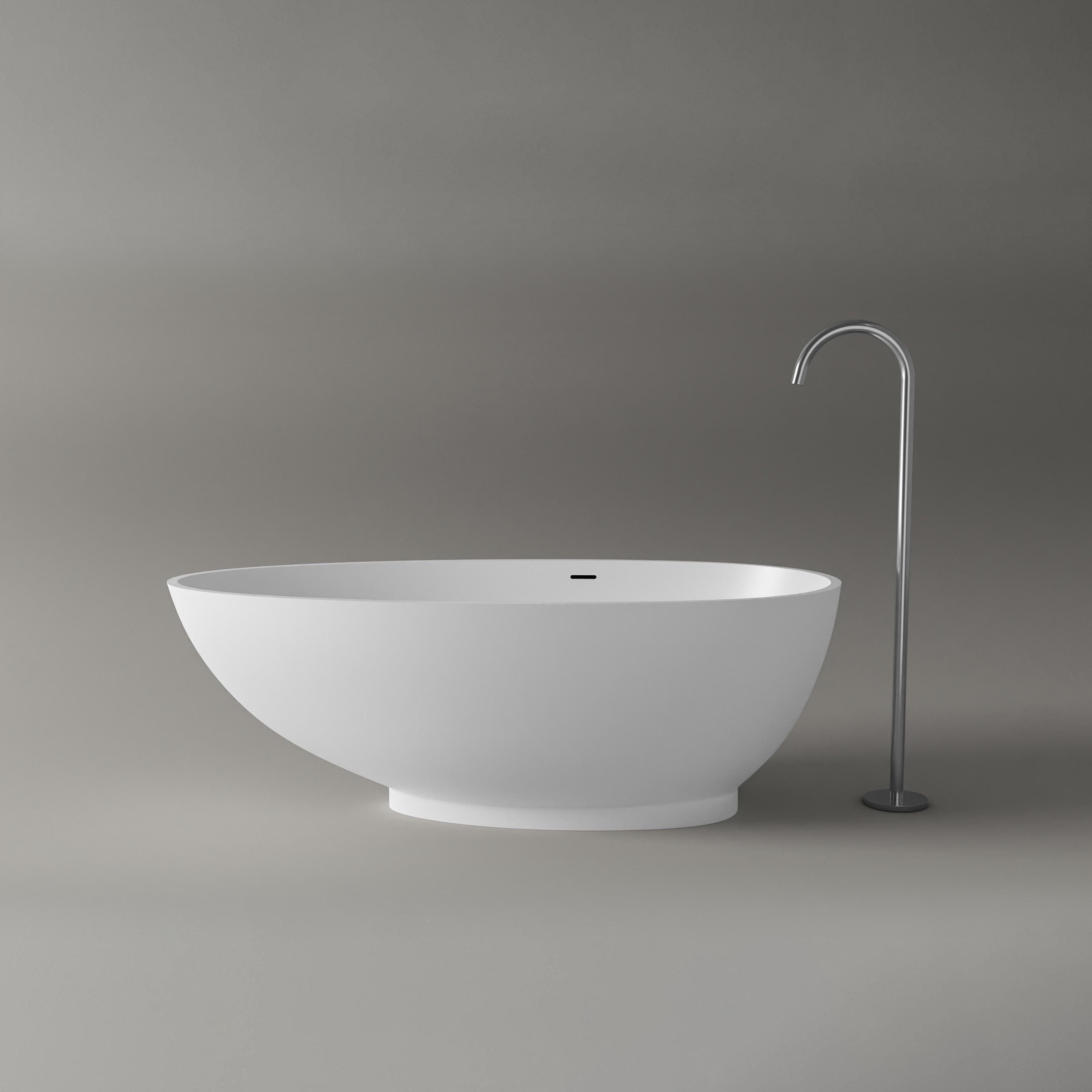 Bernstein Badewanne VIGO Weiß matt 150 x 75 cm, Freistehende Badewanne Mineralguss oval klein
