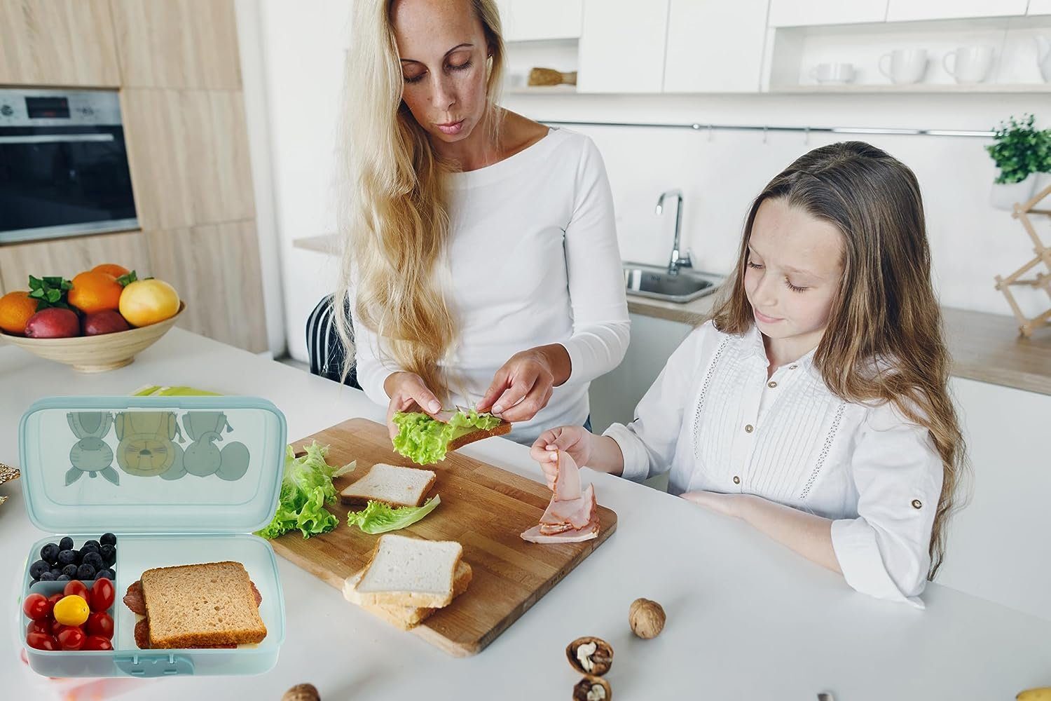 Centi Lunchbox Brotdose mit Fächern, Lunchbox für Kinder mit Trennfächern, Polypropylen, (Set, 2-tlg), und Clickverschluss, Bento Box Kinder Brotzeitbox