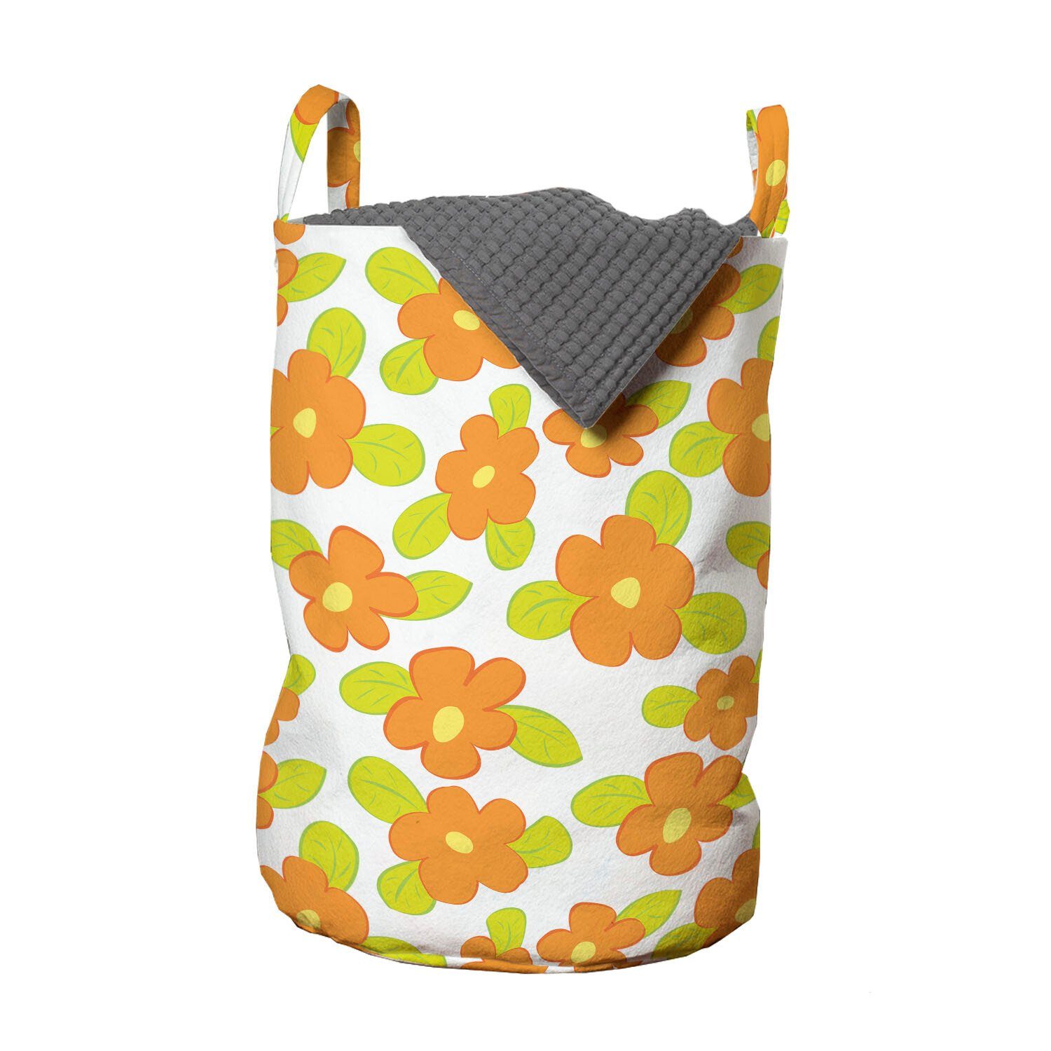 Abakuhaus Wäschesäckchen Wäschekorb mit Griffen Kordelzugverschluss für Waschsalons, Orange Kind-Mädchen-Doodle Floral | Wäschesäcke