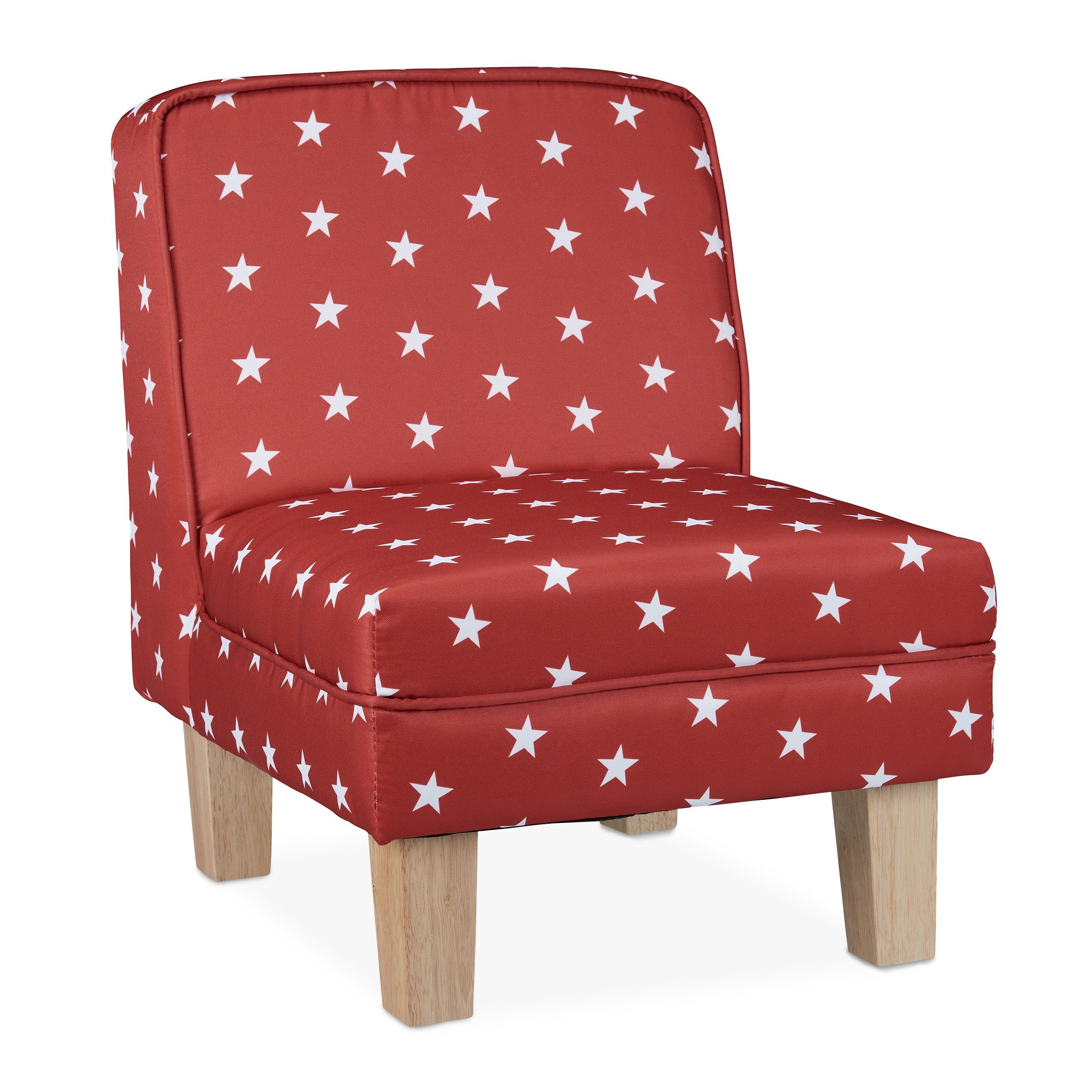 relaxdays Sessel Kindersessel mit Sternen, Rot Rot Weiß Hellbraun