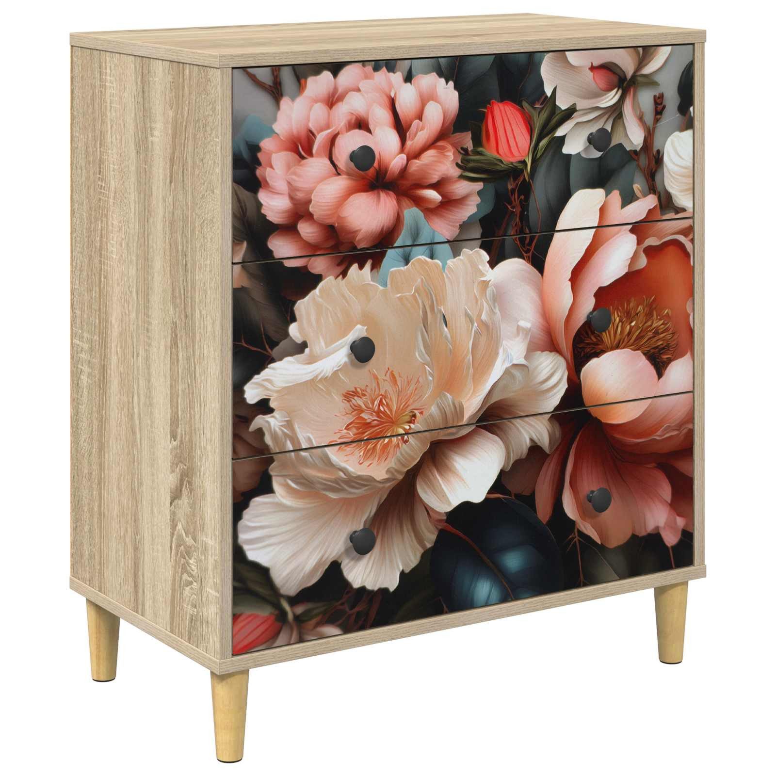 vidaXL Kommode 66 x 36,5 x 75 cm Kommode Schubladenschrank Sideboard BORNE Licht Pfin