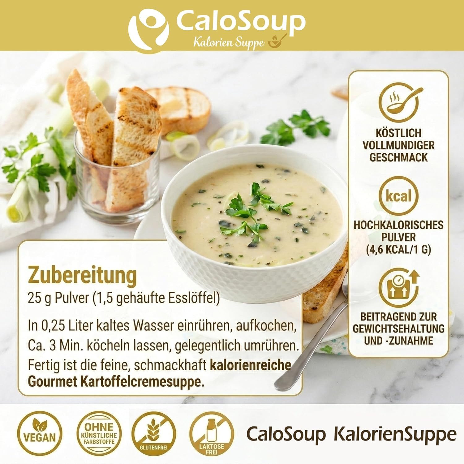 CaloVital Zunehmen durch Kartoffel- oder Lauchcremesuppe hochkalorische Suppen Pulver