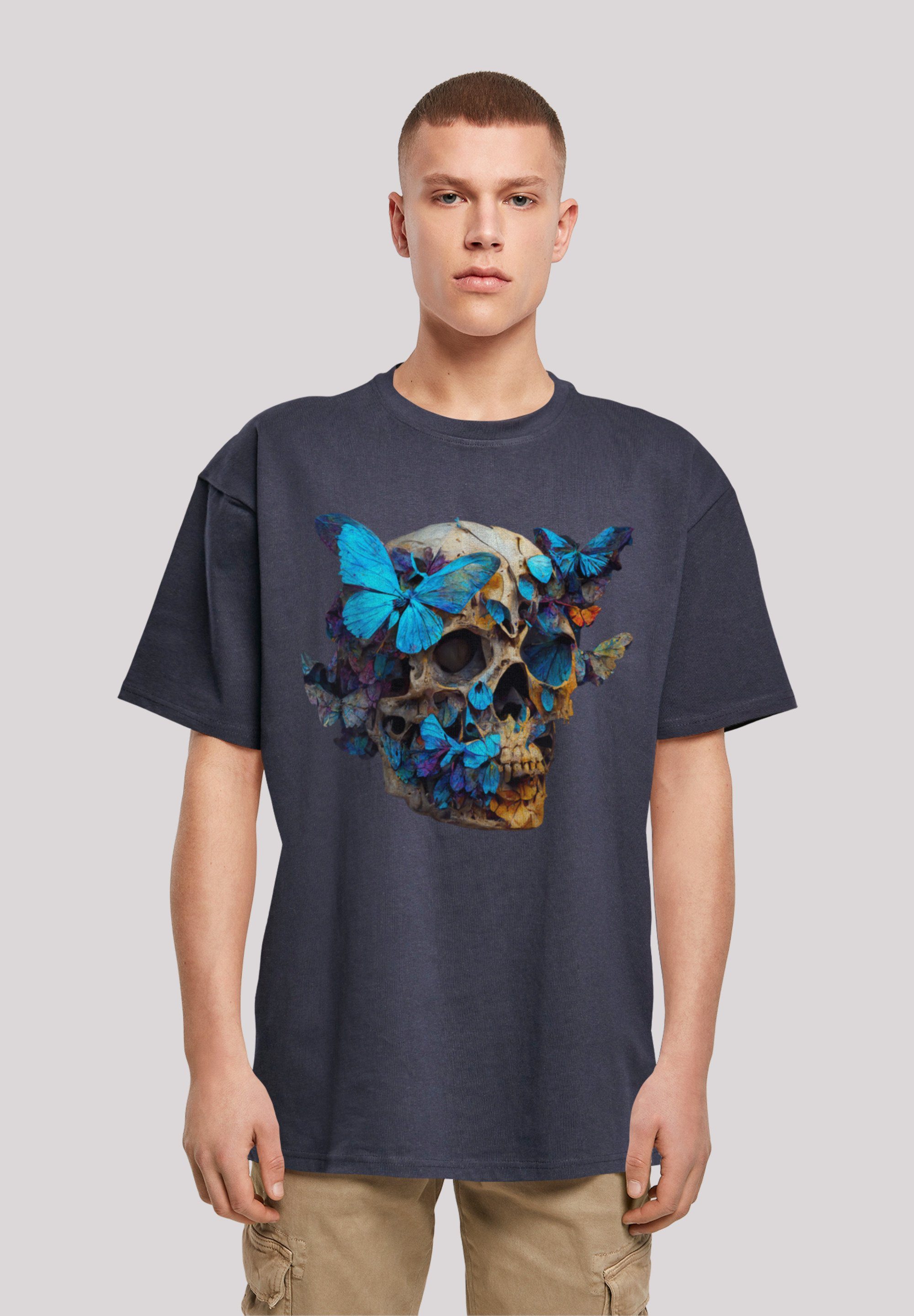 F4NT4STIC T-Shirt TEE navy Print OVERSIZE Schmetterling Skull