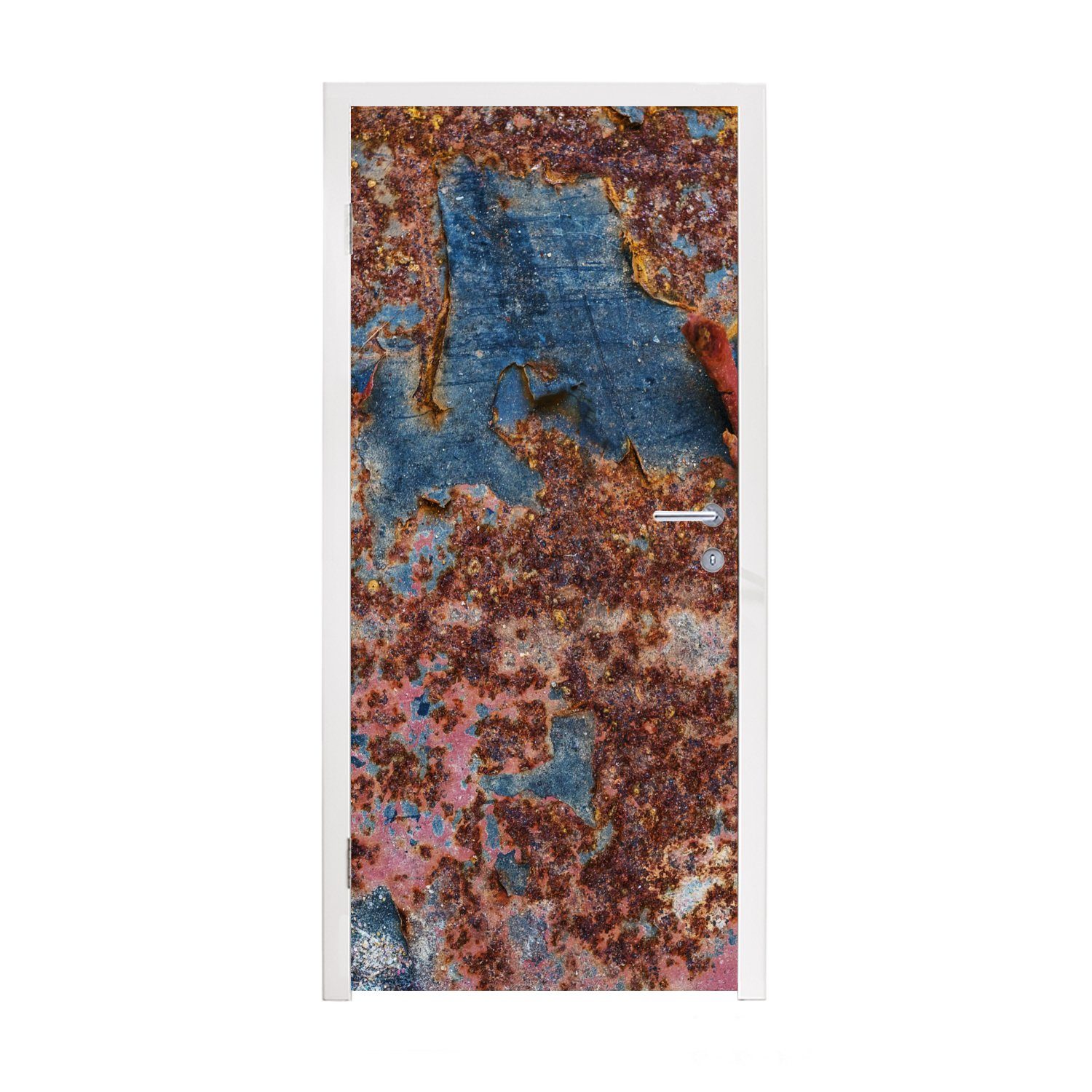MuchoWow Türtapete Stahl - Eisen - Rost, Matt, bedruckt, (1 St), Selbstklebende Tapete, Folie für Möbel, 75x205 cm