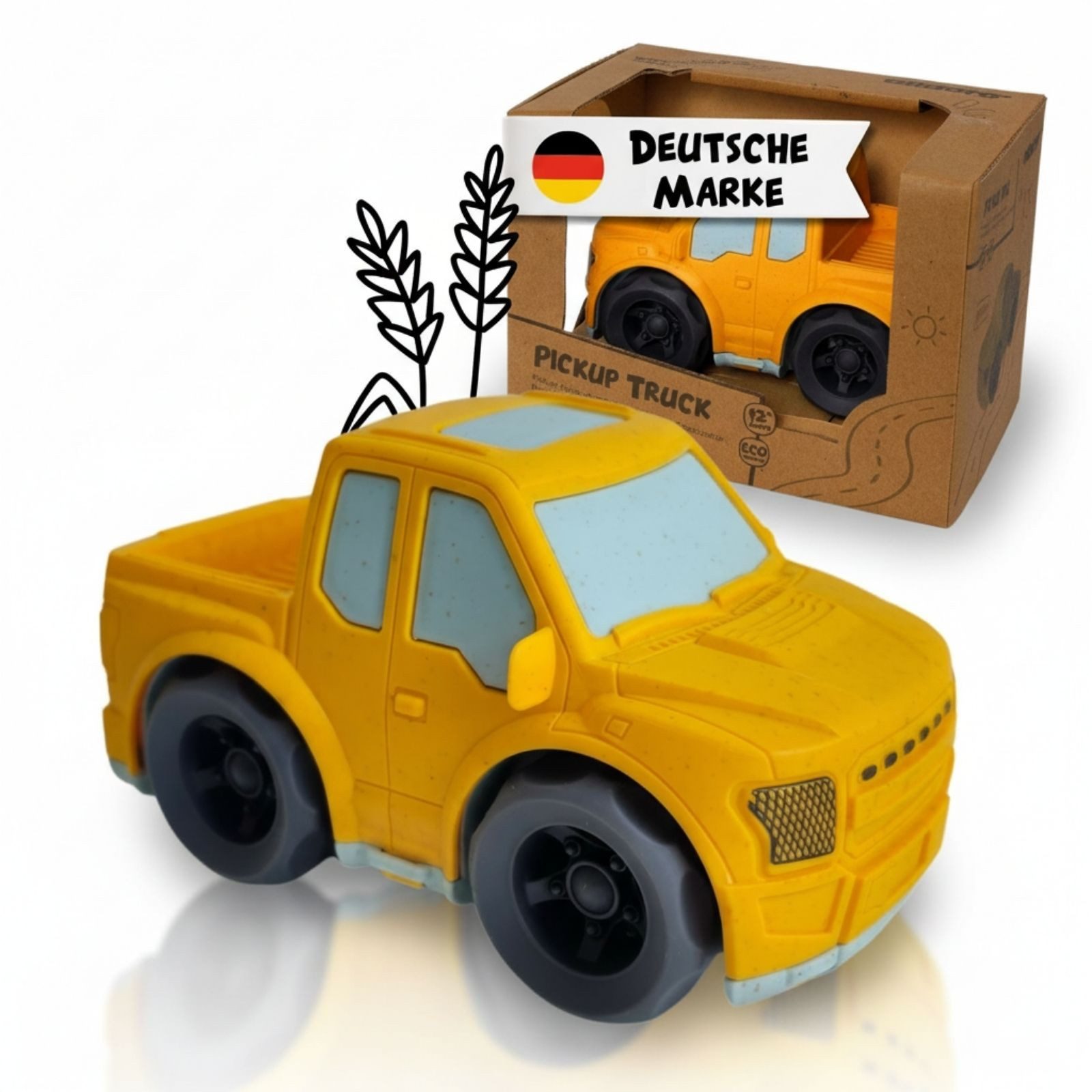 alldoro Spielzeug-Auto Pickup Geländewagen Kinder ab 1 Jahr, aus Kunststoff-Weizenstroh-Mix, buntes Spielzeugauto für Kinderzimmer & Sandkasten, zufällige Farbwahl