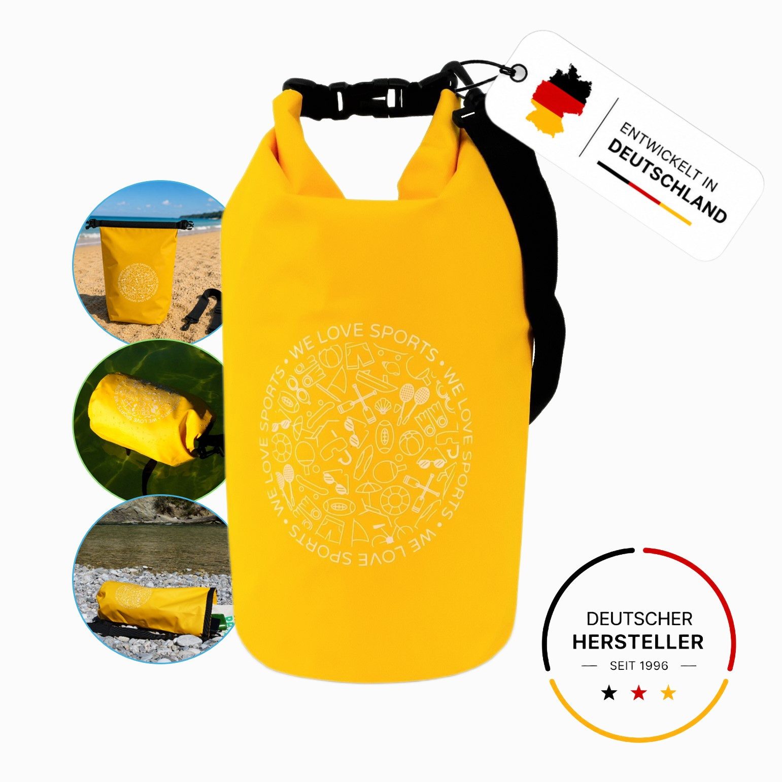 FASports Drybag Wasserdichte Tasche Aquino, Gelb, Seesack/Packsack mit Tragegurt (1-tlg., H: 47 cm, Ø 20,5 cm), 10 Liter