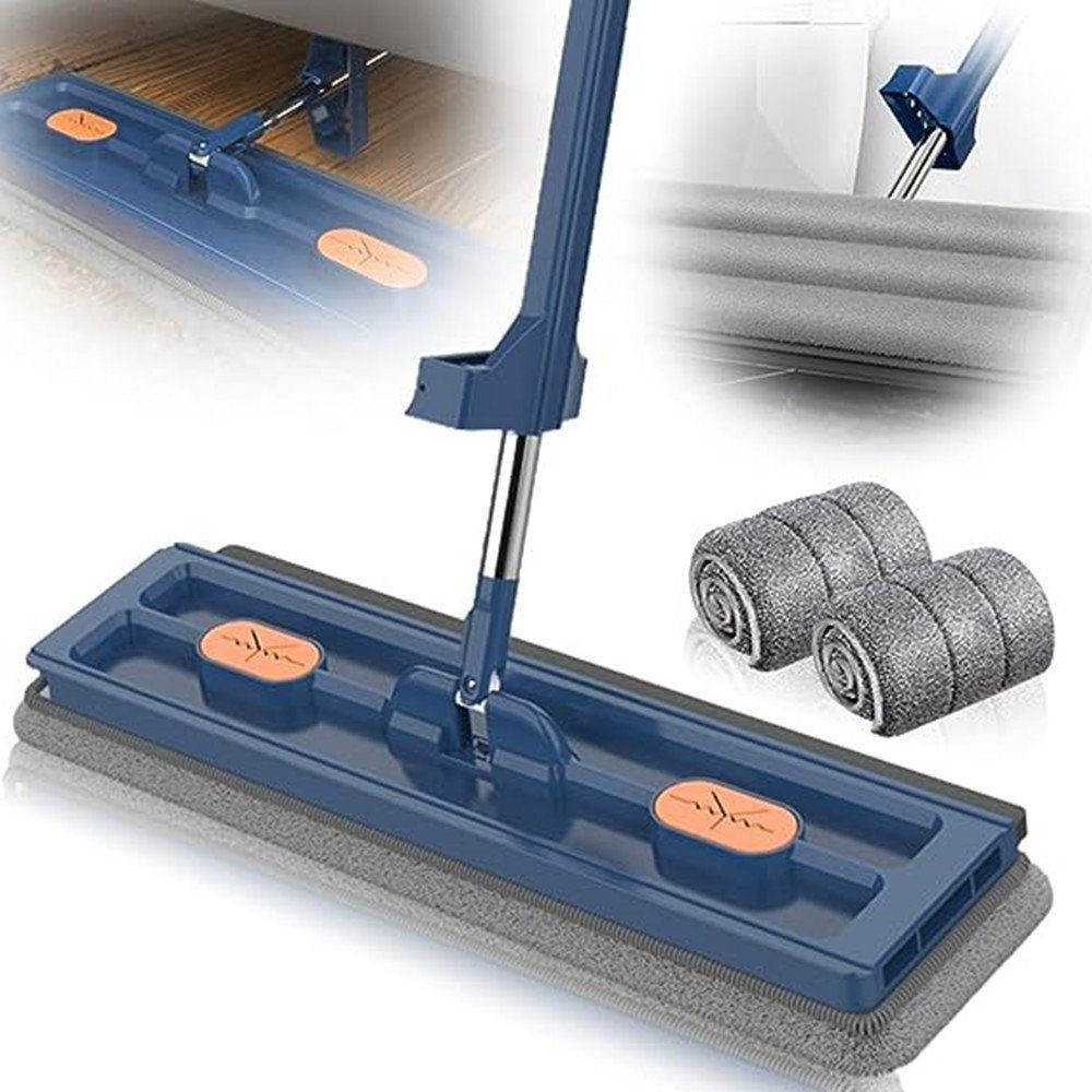 Griff, Große Großer blue Langem Wischmopp 360-Grad-Bodenwischer, autolock 137cm Bodenwischer, Mopp Wischmopp Flach Flächen Edelstahl Flachmop,Großer mit