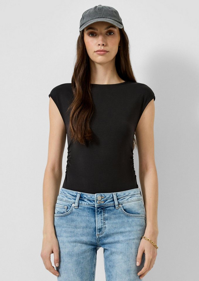 QS Kurzarmshirt T-Shirt Schmales T-Shirt mit Raffung