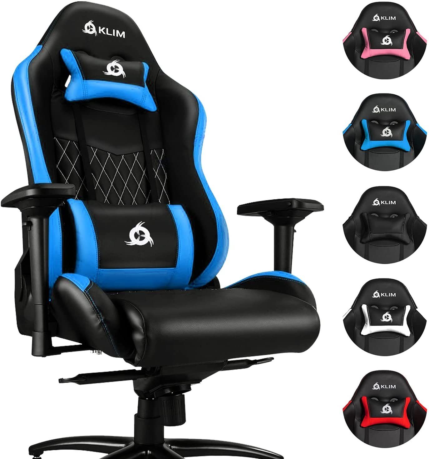 KLIM Gaming Chair Esports Stuhl,  Ergonomischer Gaming Stuhl, Hochwertige Qualität, Stylischer Stuhl fürs Arbeitszimmer Blau