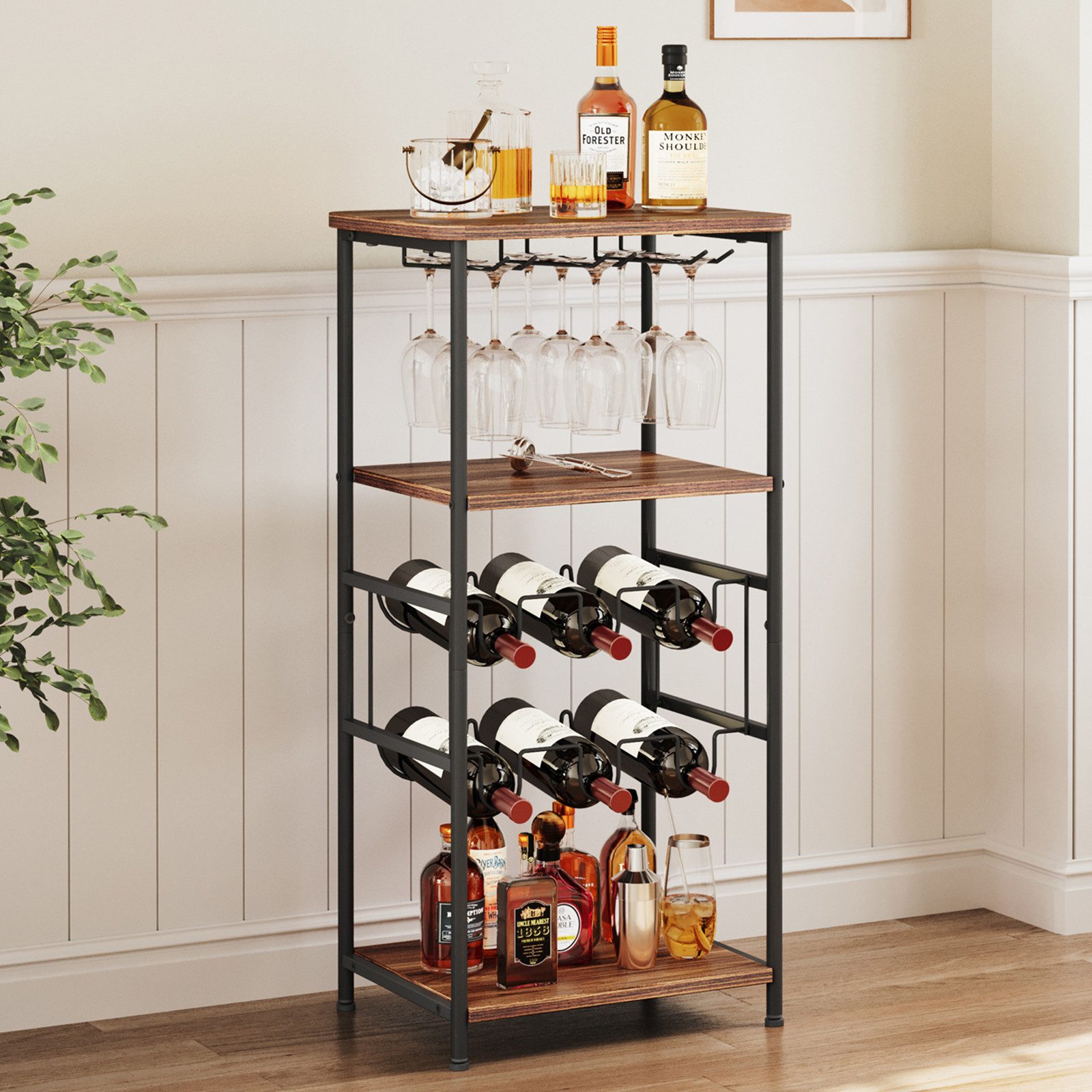 Dripex Weinregal 5 Etagen Freistehendes Weinregal mit Glashalter und Tischplatte